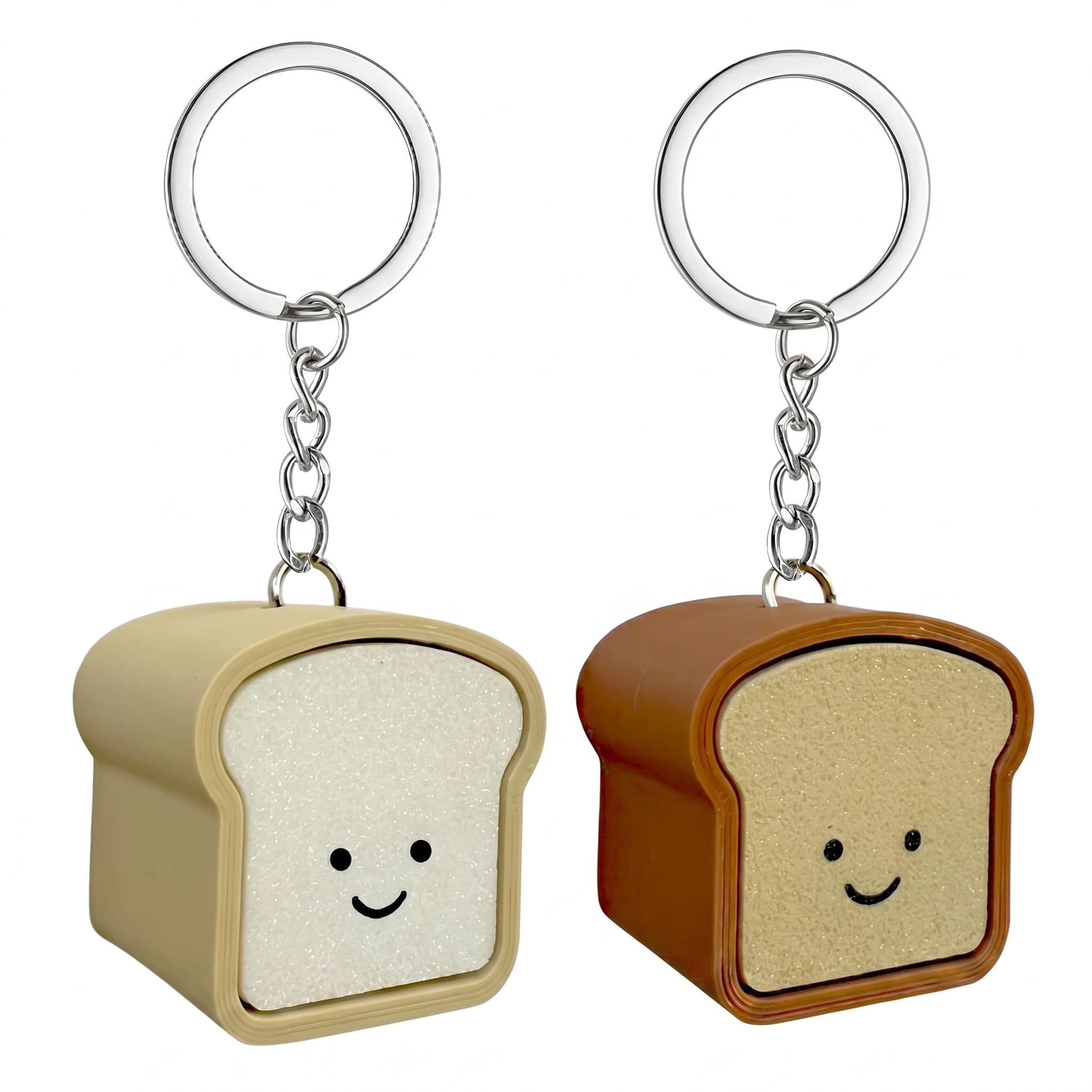 2Pcs Smile Toast Keyboard Clicker Keychain, Cute Bread Clicker Fidget Toy for Stress Relief, Funny Keychain for Backpacks & Handbags, Portable Fidget Keyring for Commuting, Work and Travel