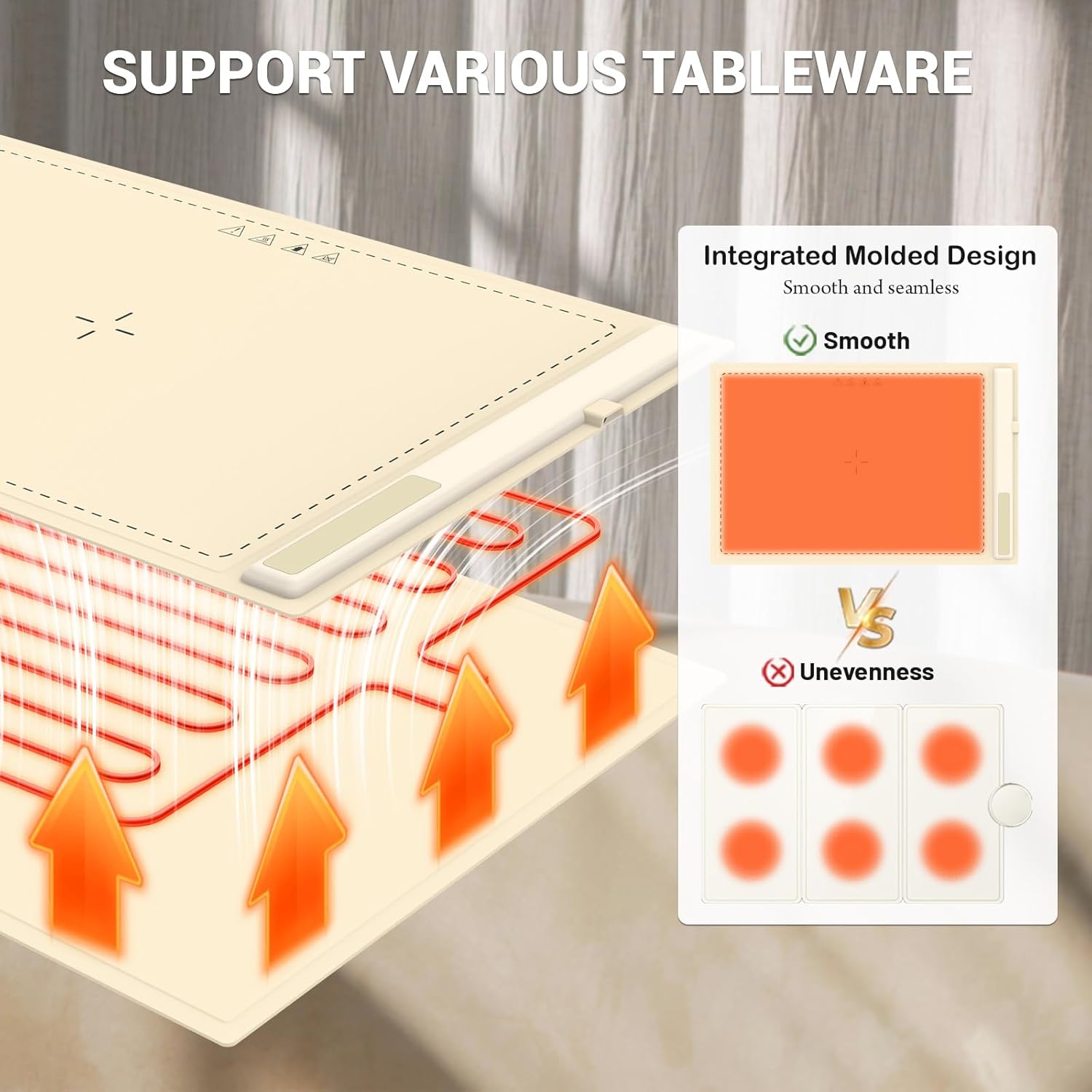 Electric Warming Tray - 3 Modes &Full Surface Heating,Rollable & Portable,Premium Silicone Nano-Material,3 Temperature Settings,Auto Shut-Off -Versatile Food Warmer for Gatherings,Parties (Cream)