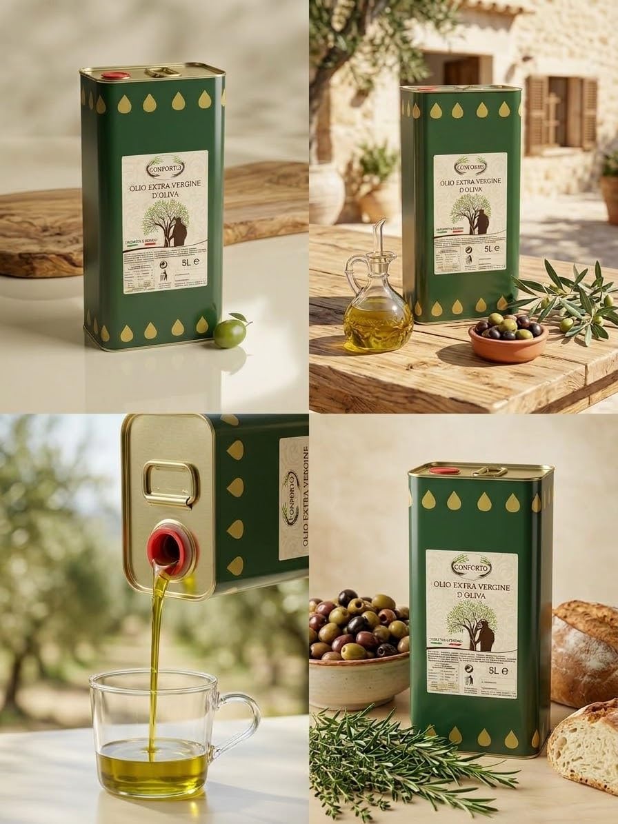 Olio Extravergine di Oliva Siciliano, Estratto a Freddo, Lattina 5 Litri - Olio EVOO 100% Italiano⁠
