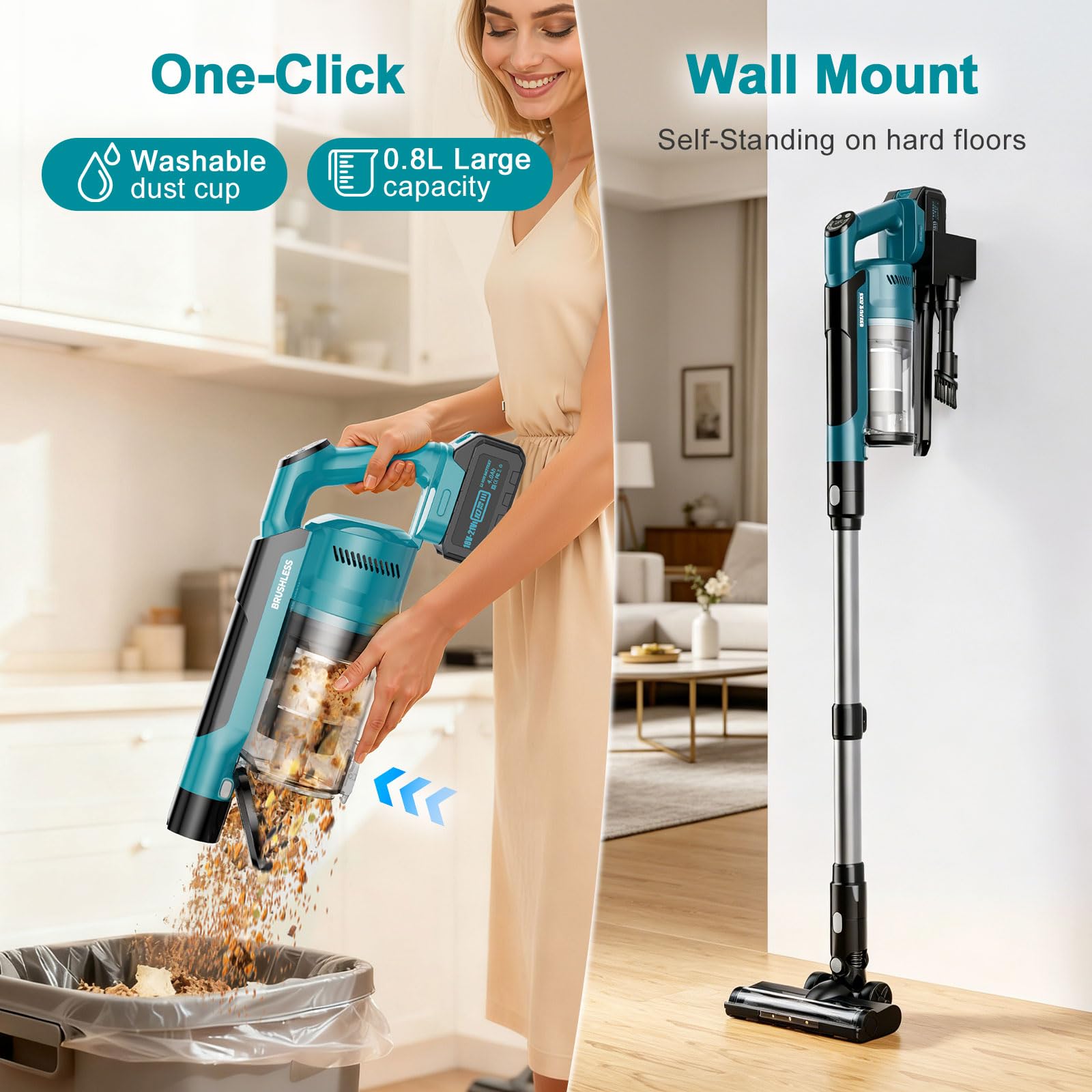 700W/60KPa/70Mins Aspirateur Balai sans Fil Puissant avec 2*4,0Ah Batteries Amovible, avec Rechargeable Support Mural, Brosse Anti-Enchevêtrement, Écran LED, pour Sols Durs/Animaux/Voiture