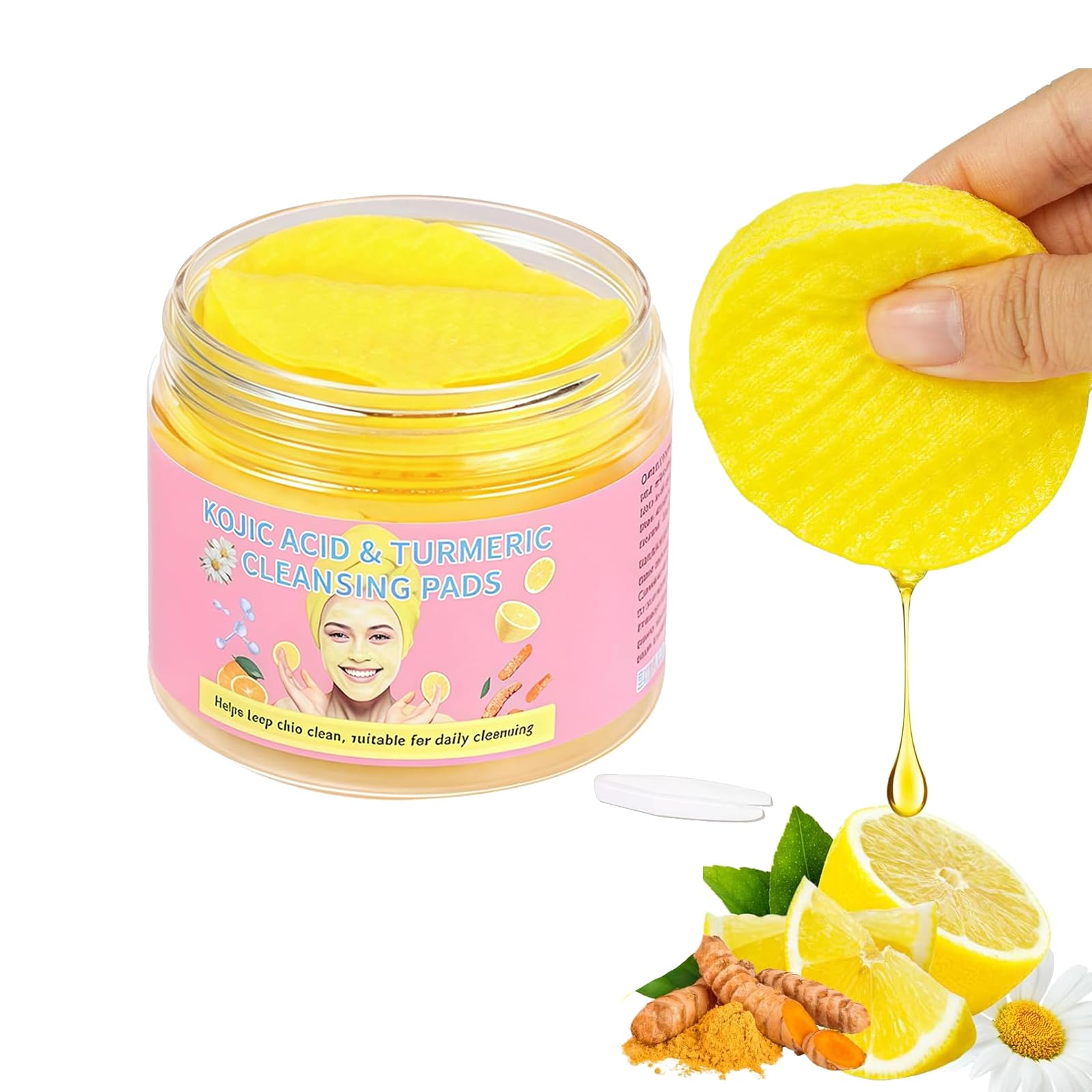 50 PCS Kojic Acid and Turmeric Cleansing Pads, Turmeric Kojic Acid Cleansing Pads for Exfoliating Natural Ingredients, All Skin Types