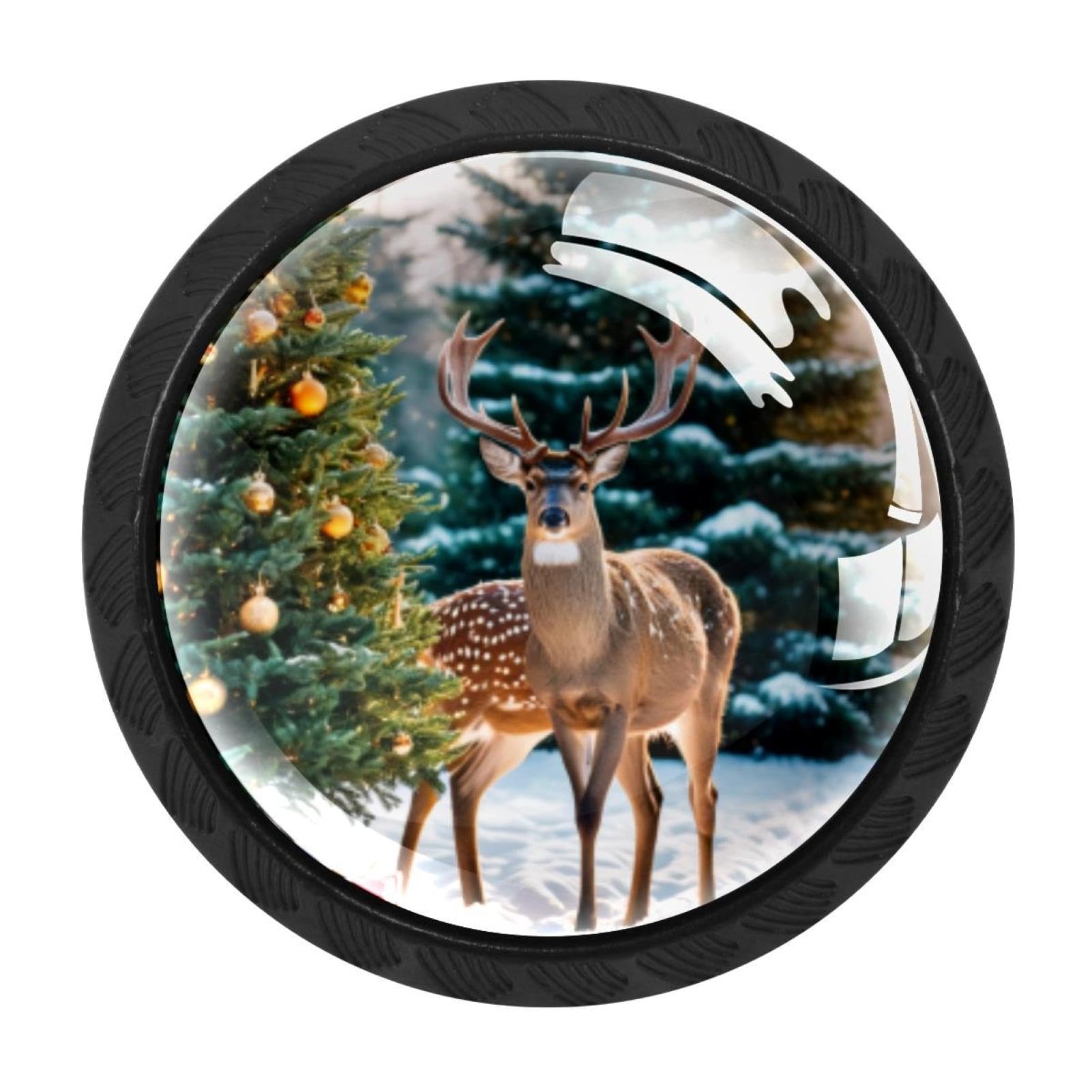 CHENZZZZ Christmas Tree Deer (1) Drawer Knobs 4 Pack Crystal Dresser Knobs 35mm Glass Cabinet Knobs for Home Office Bathroom