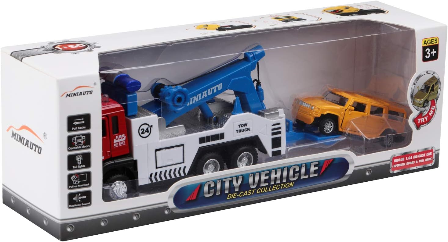 diecast Model Tow Truck Toy,zinc Alloy Casting Pull Back Toy Vehicles,with Lights and Music - for 4-8 Years Old Kids Toy Gift: Toys & Games