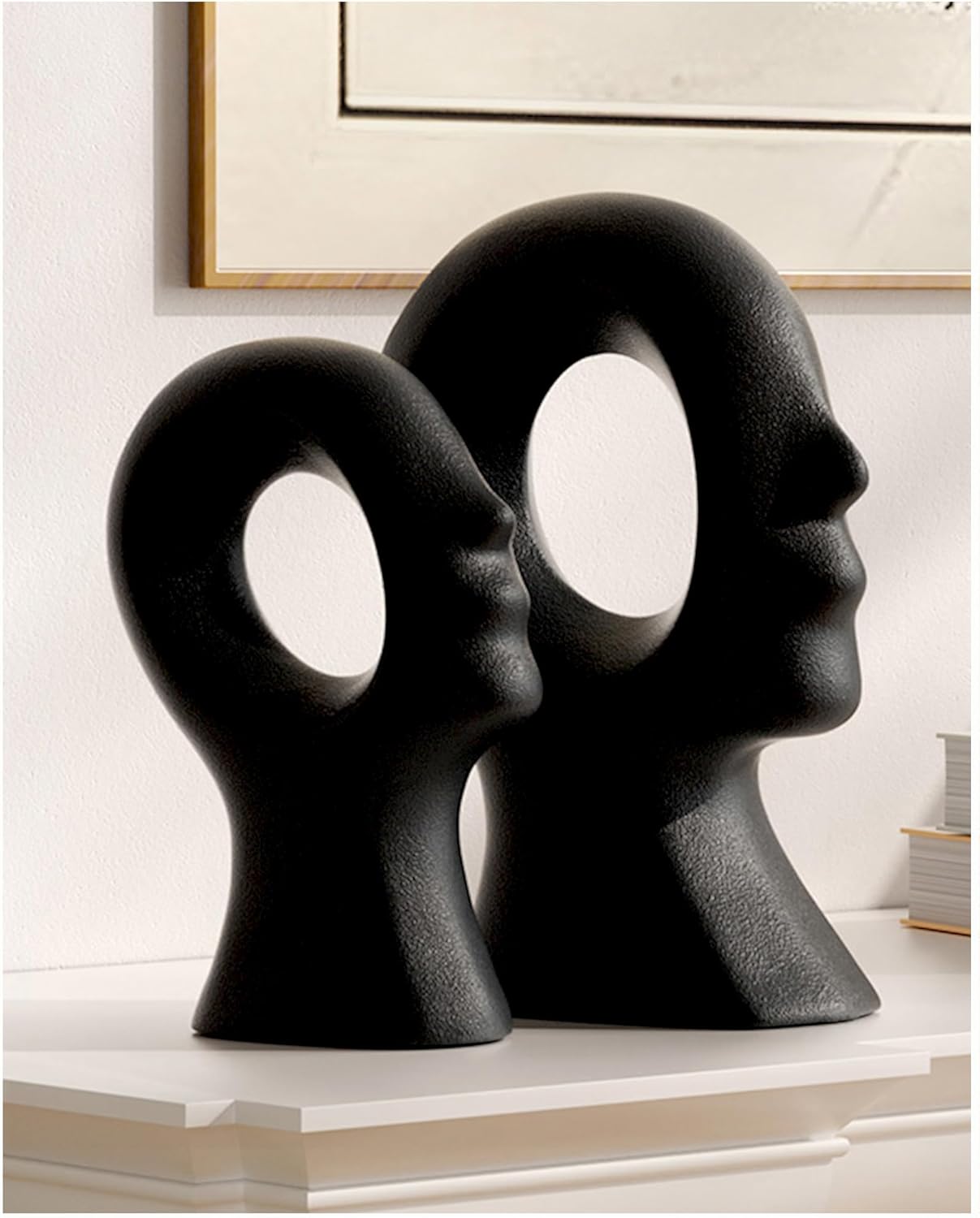 Couple Decorative Statues Set - Boho Style Modern Abstract Sculptures Home Decor, Ceramic Figurines for Living Room Coffee Table, Tv Stand, Mantles, Entryway, Console or Wedding Gifts (Black)