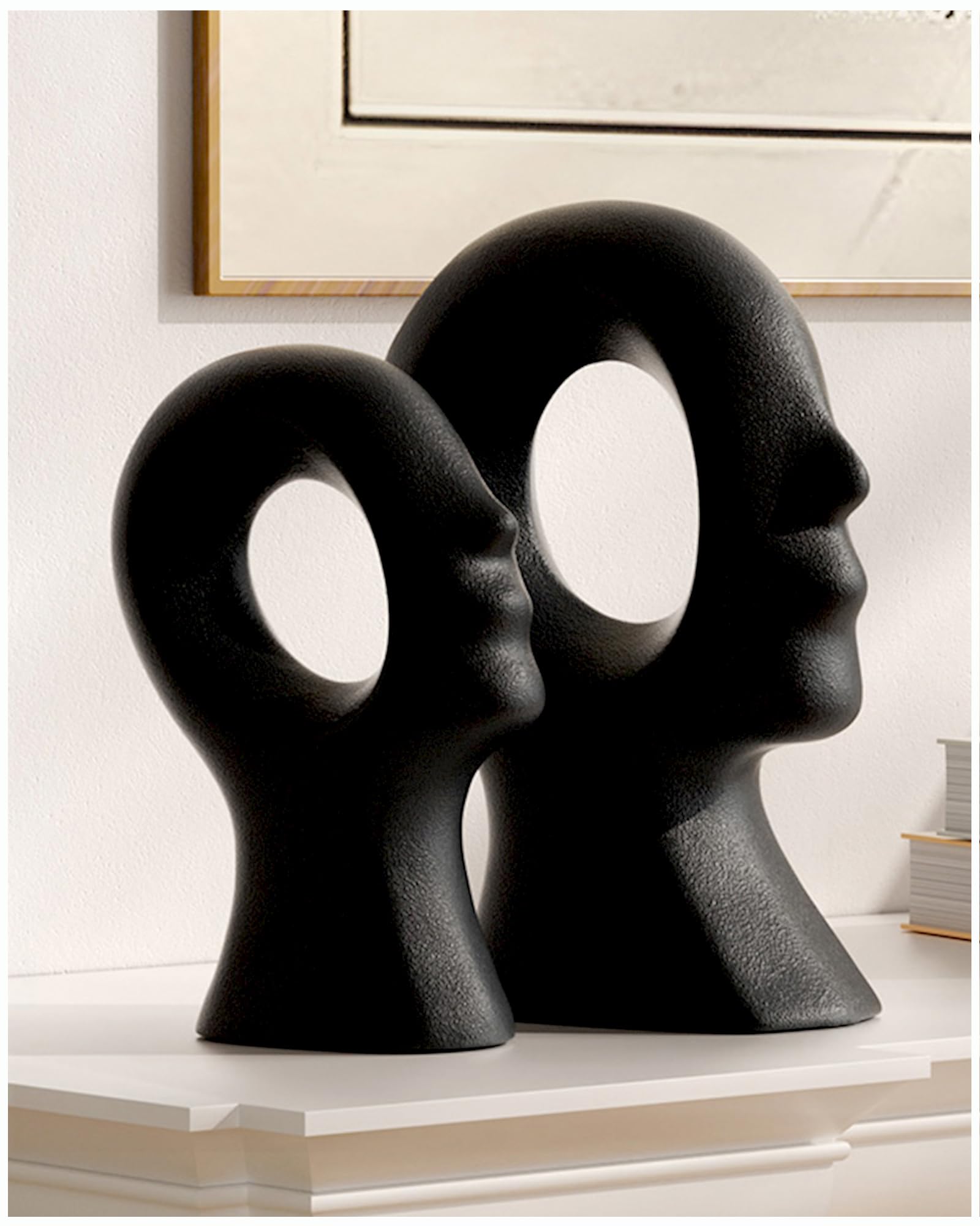 Zestaw 2 statuetek dla par, nowoczesny nordycki minimalizm, estetyczna dekoracja ceramiczna, wazony, dekoracja domu, na półkę, półkę, półkę, konsolę wejściową, prezenty ślubne dla par 2025 (czarne)