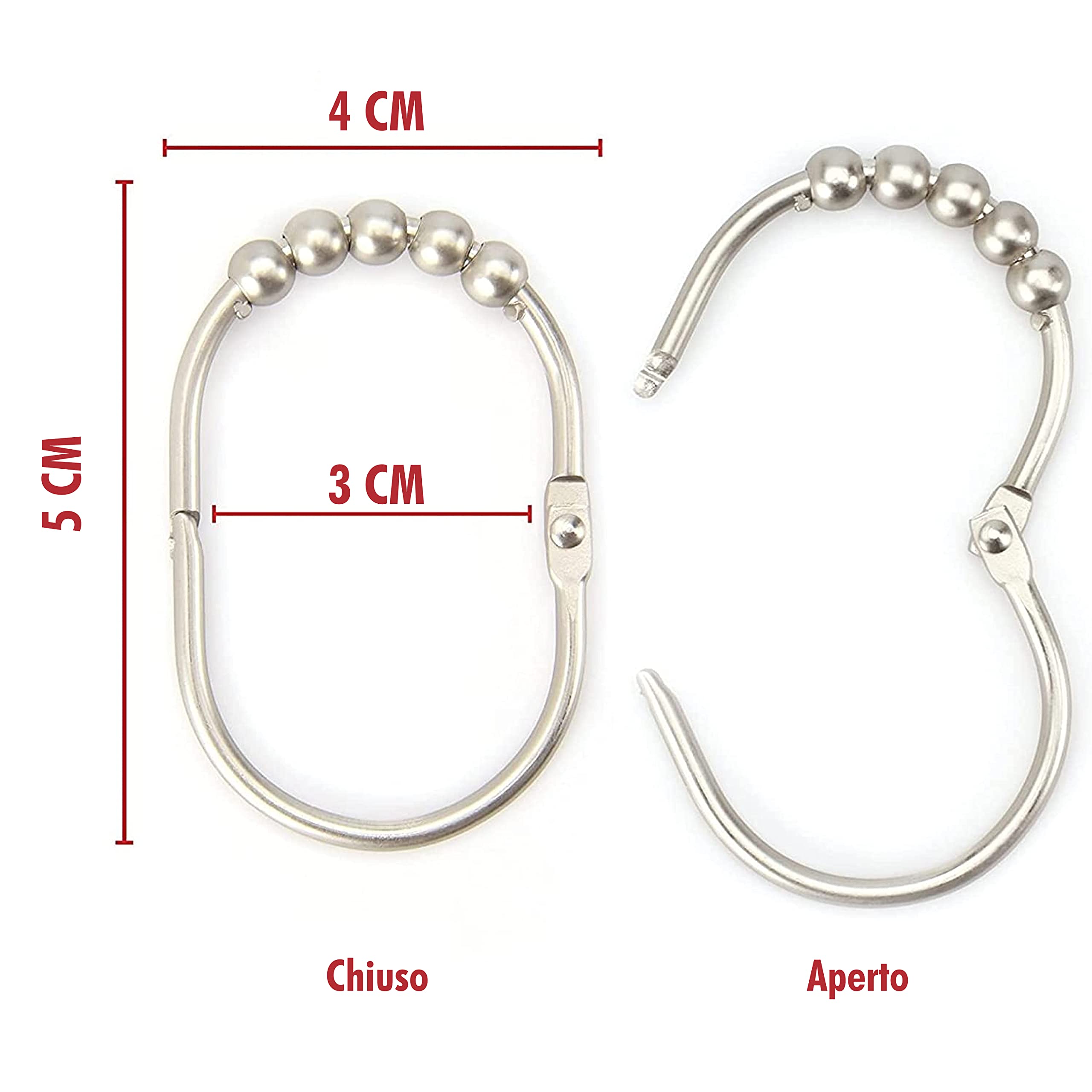 2 Lb. Depot Set di anelli/ganci per tende da doccia larghi, finitura decorativa in nichel satinato spazzolato, rulli Easy Glide, 100% acciaio inossidabile antiruggine, set di 12 anelli
