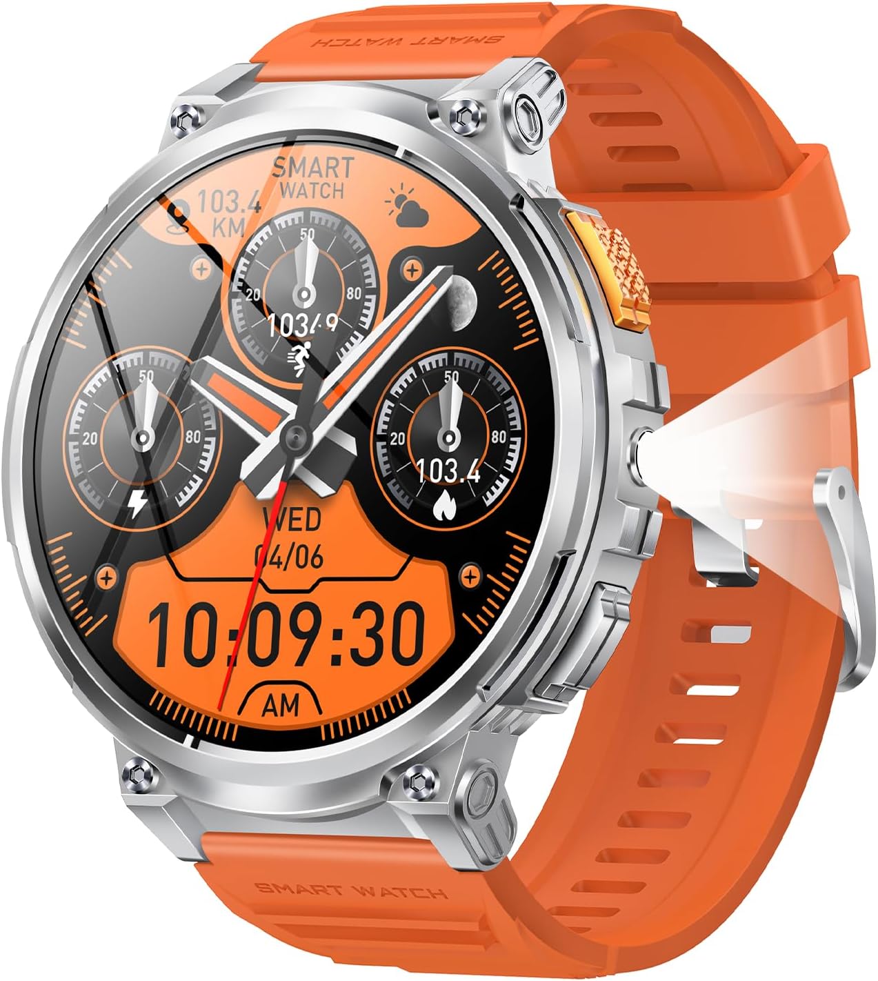 Yihou Military Smart Watch for Men with Flashlight Fitness Watch Fitness Tracker with Heart Rate Monitor Sleep Tracking Big Battery Waterproof for Android iOS Black