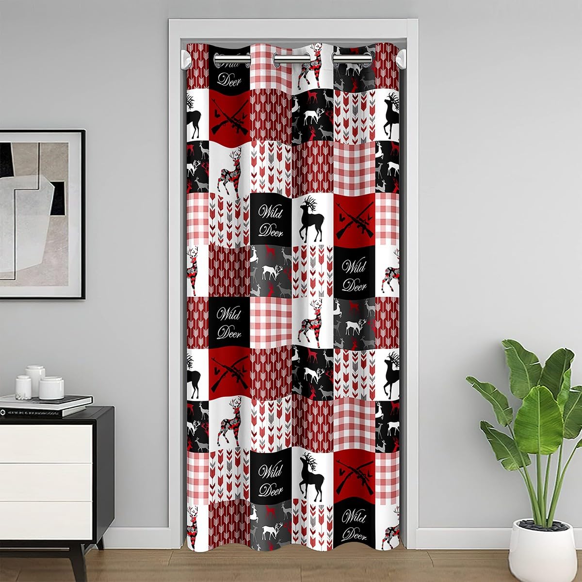 Deer Doorway Curtain Privacy 106x203cm Farmhouse Hunting 30%-50% Room Darkening Blackout Curtain Boho Arrow Red Plaid Buffalo Check Door Cover Curtain Wild Animal Window Treatments Room Decor