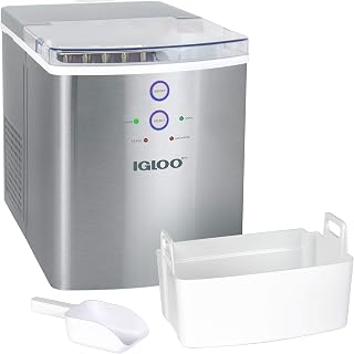 Igloo Electric Countertop Ice Maker Machine - Automatic and Portable - 33 Pounds in 24 Hours - Icecube Maker - Plastic Scoop and Basket - Ideal for Iced Coffee and Cocktails - Stainless Steel