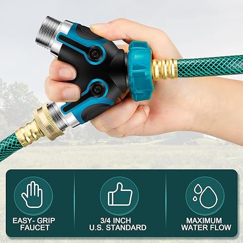 Miniatura 3 de Divisor de manguera de jardín, divisor de manguera de agua de metal resistente de 2 vías con válvulas de cierre, divisor en Y, conector de manguera
