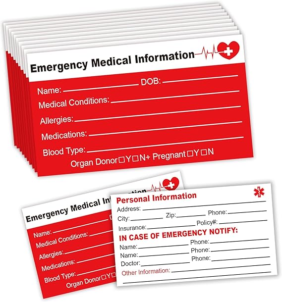 Emergency Medical Information Card 3.5X2 inch Emergency Contact Card 8