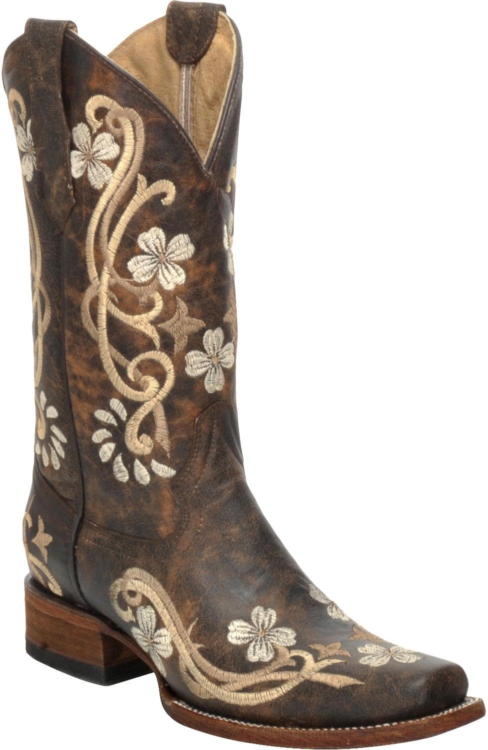 CORRAL Women's Chedron Floral Embroidered Cowgirl Boot Square Toe - L5270