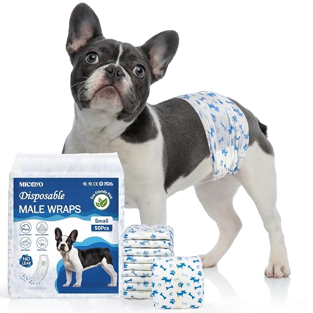MICOOYO Pañales para Perros machos, 50 Unidades, S, superabsorbentes, Ligeros, a Prueba de Fugas