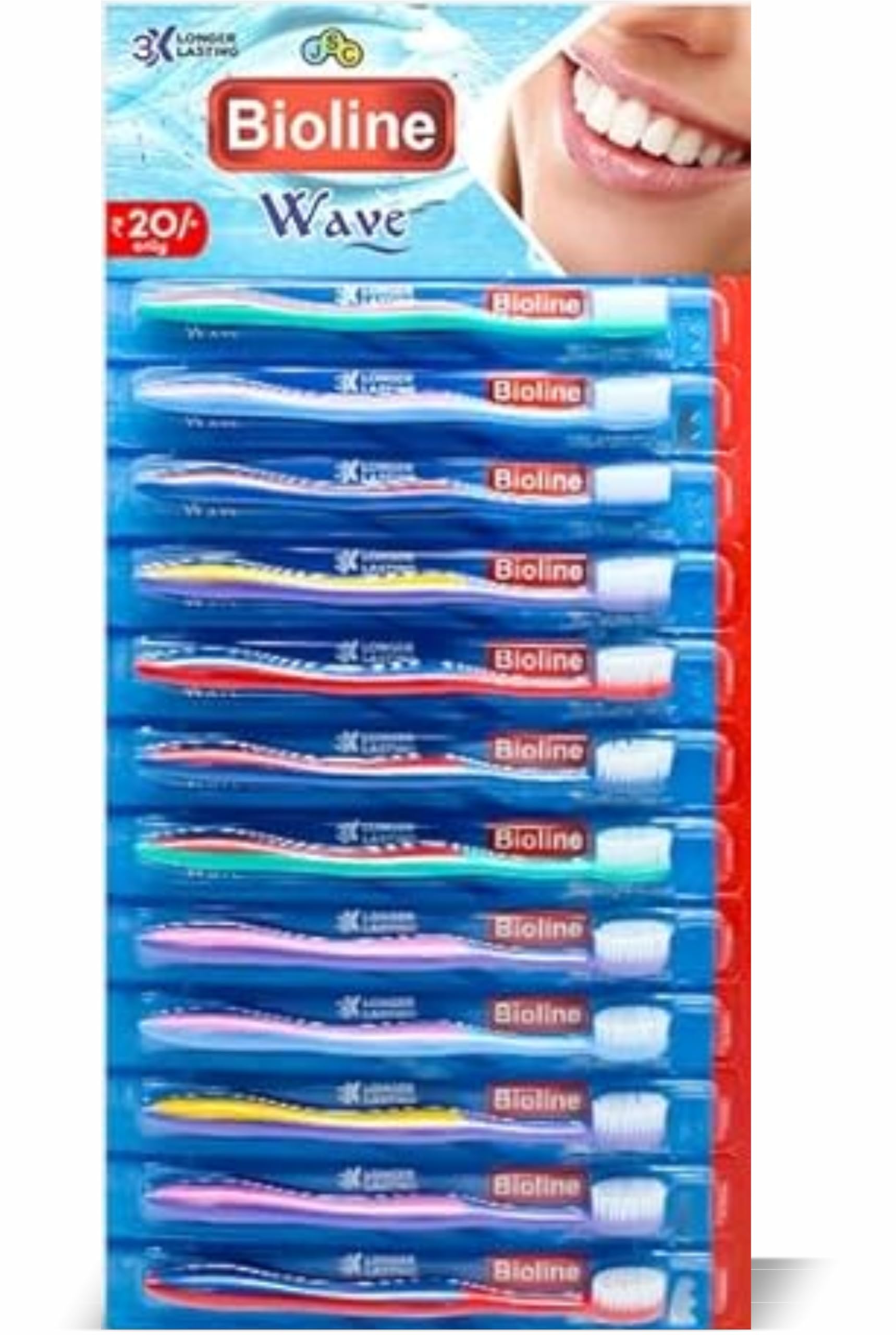 BIOLINE Wave Manual Toothbrush With Hard Bristles And Anti- Bacterial Cap For Adults - Multicolour (Pack Of 12) (B0CK5NR8WH) Amazon Price History, Amazon Price Tracker