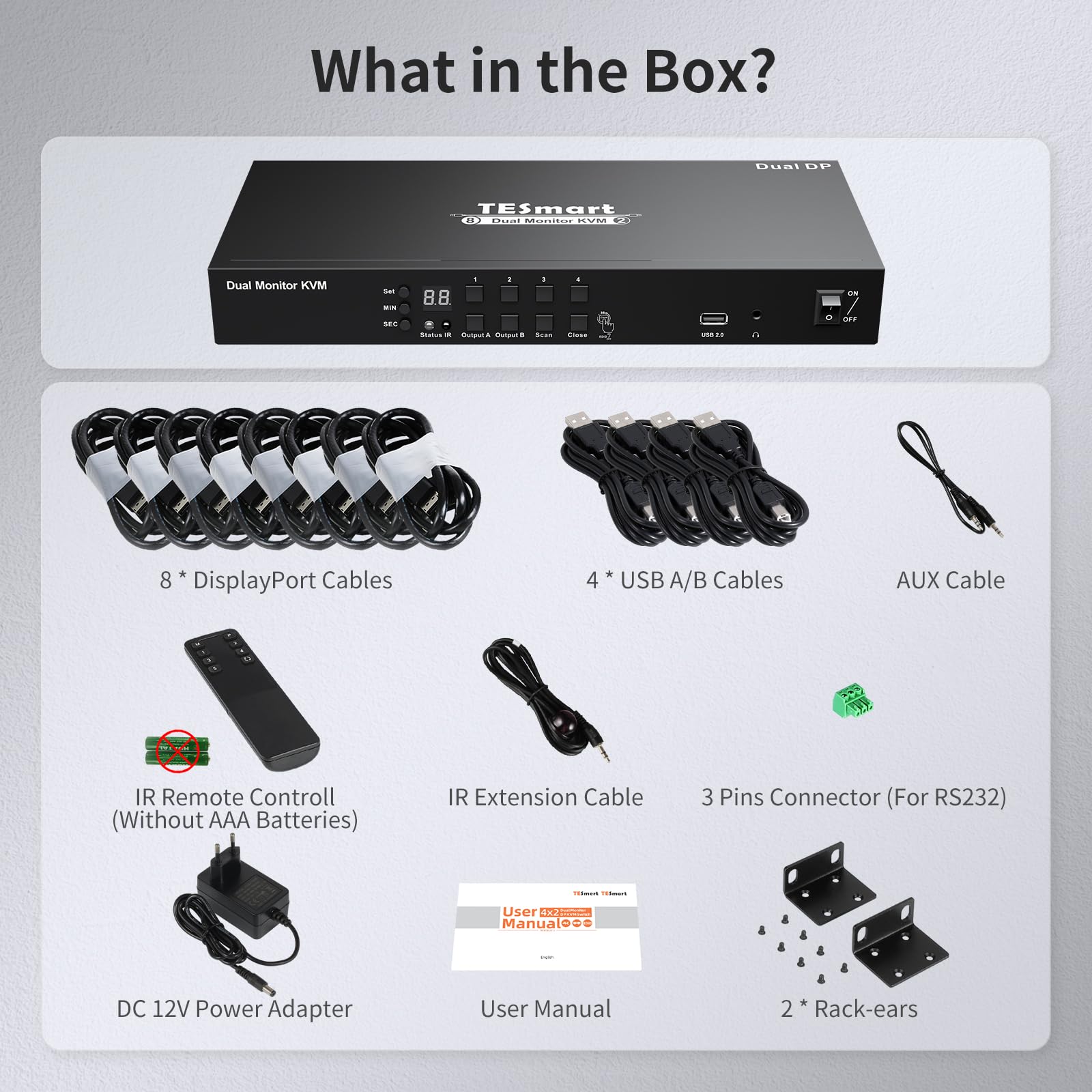 TESmart DP KVM Switch 4 PC 2 Monitor USB 2.0