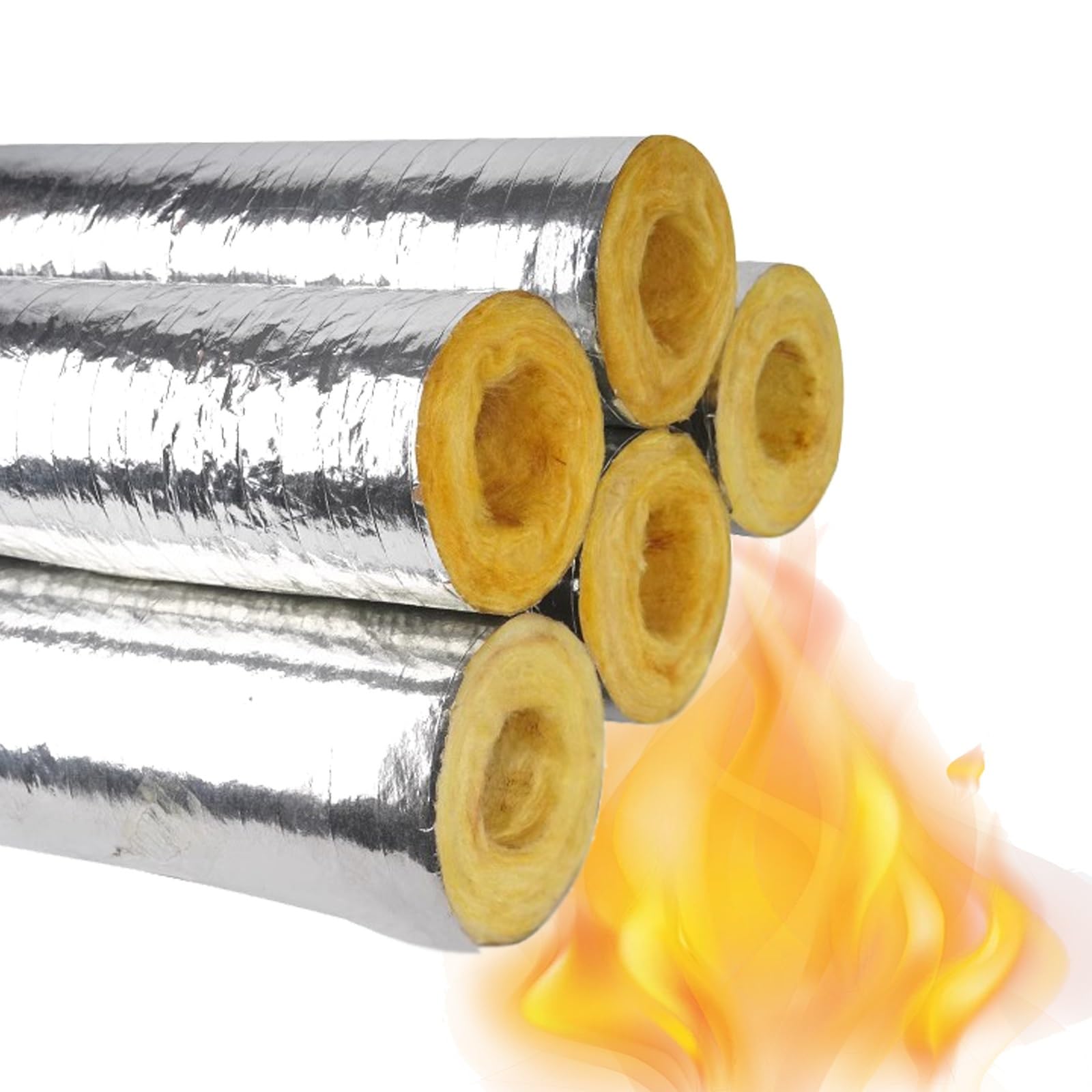 Aislamiento De Tuberías para Exteriores, Papel De Aluminio Coquilla Aislante, Tubo De Lana De Fibra De Vidrio, para Riego Exterior En Invierno Tuberías De Fábrica Al Aire(L 1M-219MM/8.6IN-50MM)