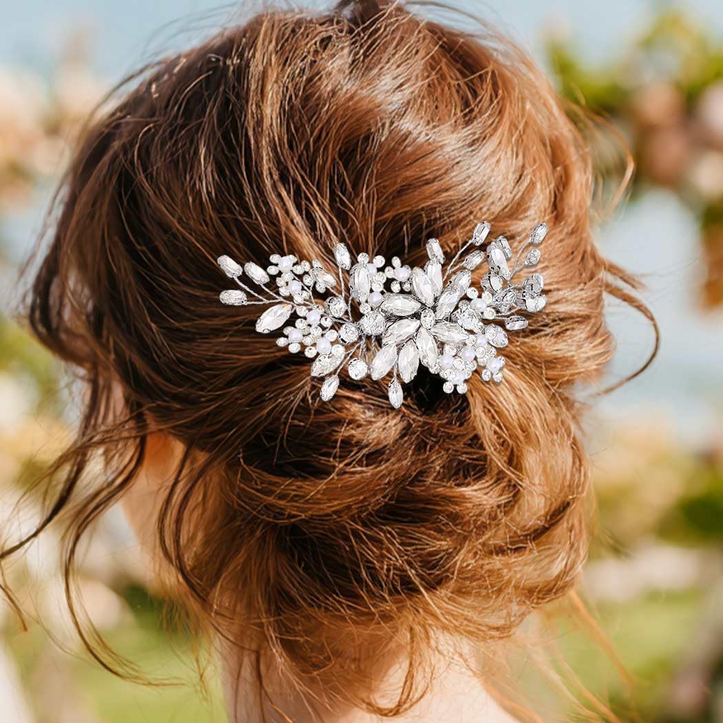 CASDRE Crystal Wedding Hair Comb Silver Rhinestone Bridal Hair Accessories Pearl Hair Pieces for Women and Brides (Silver) - Image 3
