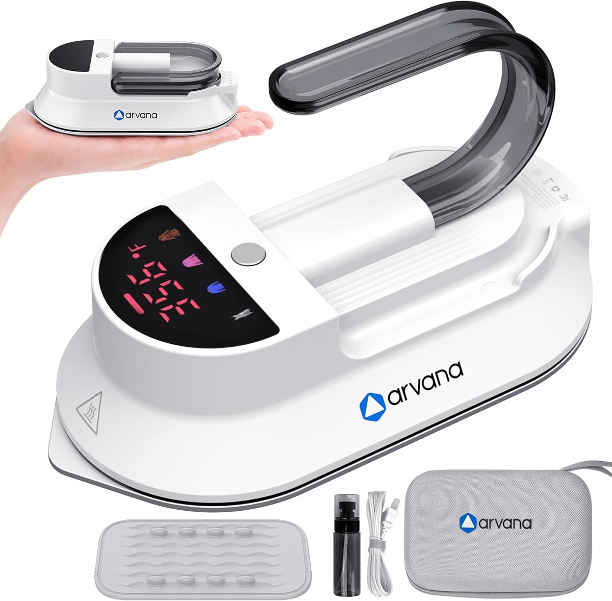 Plancha de viaje compacta para ropa - Doble voltaje 100-240V con estuche | Mini plancha en seco portátil y ligera, pantalla Digital de temperatura, cable de mango desmontable, suela antiadherente para costura, manualidades