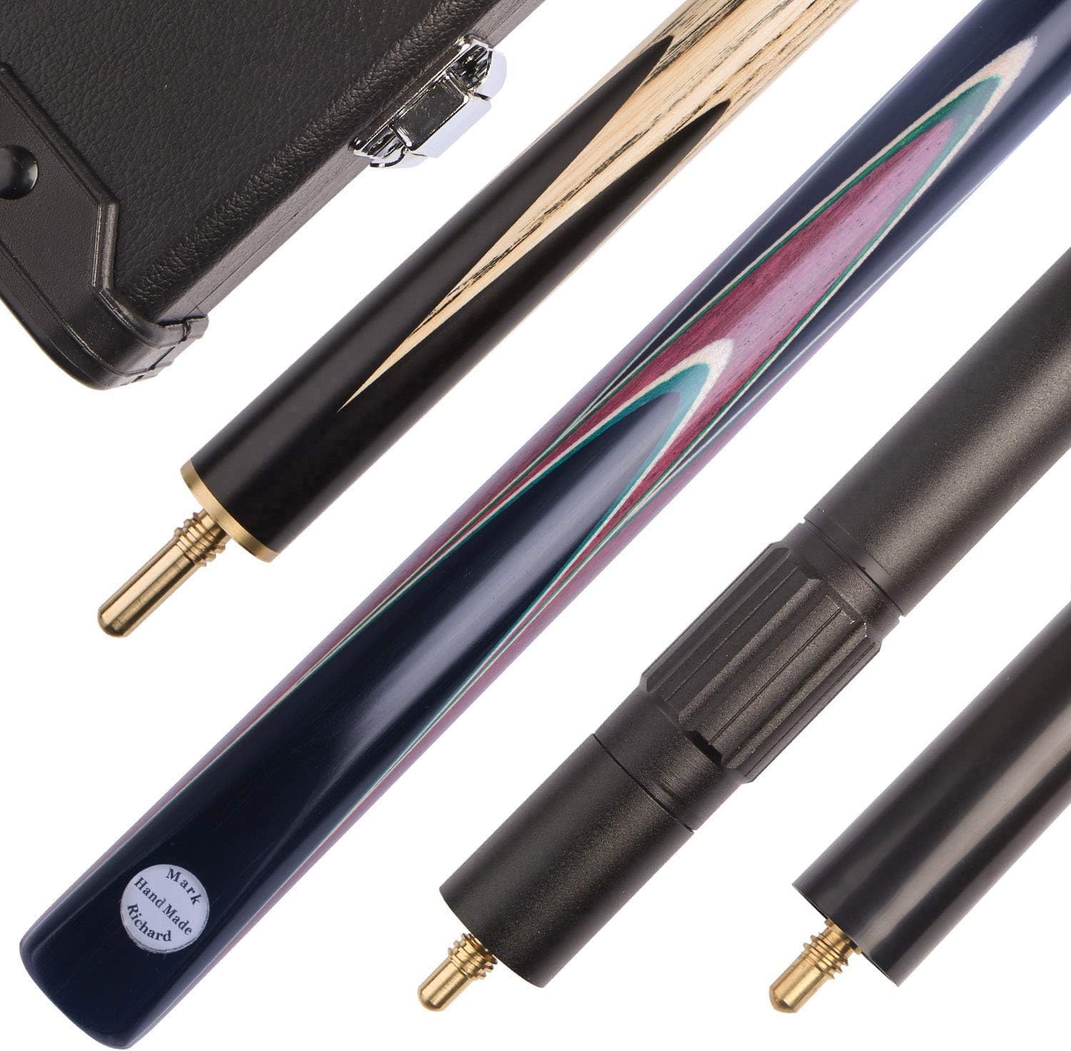 Mark Richard Ebony/Burl/Zebra Wood/Maple/Ash 57" 60" Handmade 3/4 Piece SNOOKER CUE - Aluminum/Leatherette CASE - EXTENSION - Mini Butt (T2SC32)