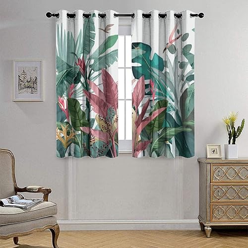 Miniatura 4 de Cortinas abstractas de hojas tropicales, acuarela tropical, hojas de palma, verano hawaiano, plátano, aislamiento térmico, cortinas completas para