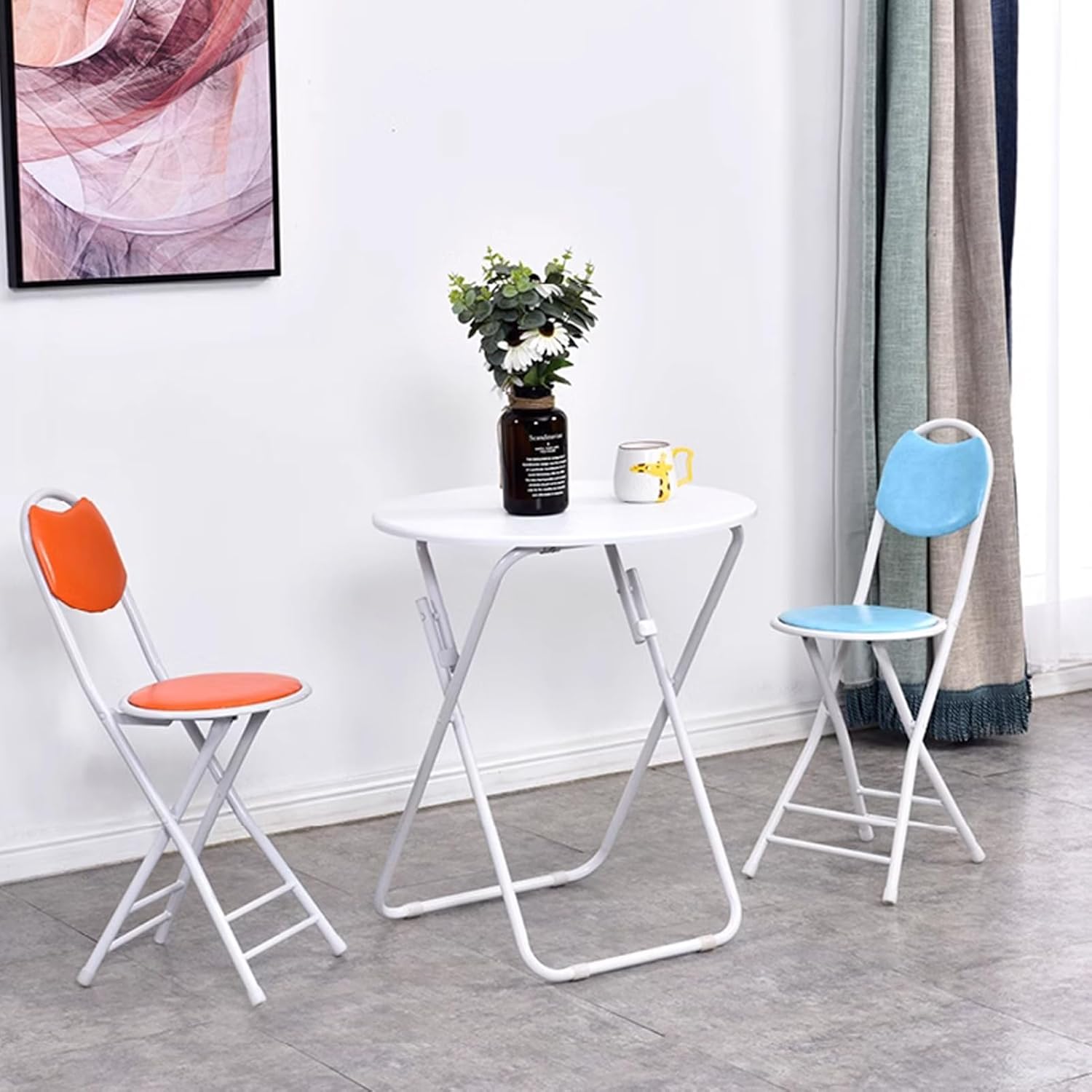 18 Inch Folding Stool with Backrest and Handle, Cushioned Padded Foldable for Kitchen, Portable Breakfast Camping Outdoor (Color : Blue) (Blue One Size)