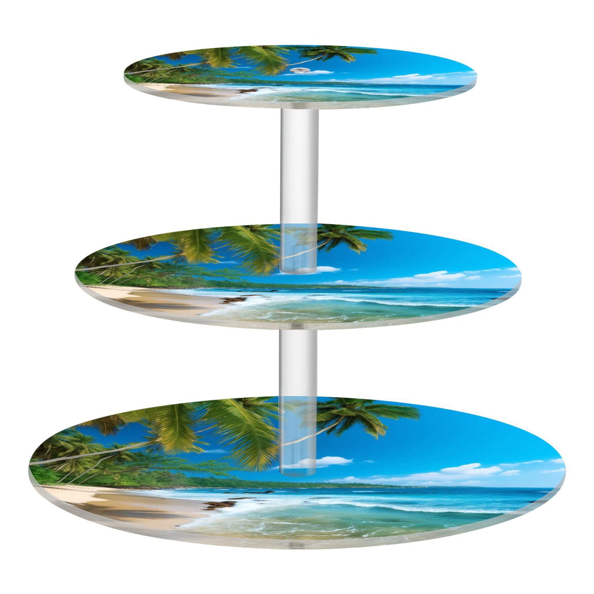 PYBUG Palm Tree Beach Sea 3 Tier Acrylic Cupcake Stands Tower,Dessert Table Display Set for Tea Party,Wedding,Birthday, Baby Shower
