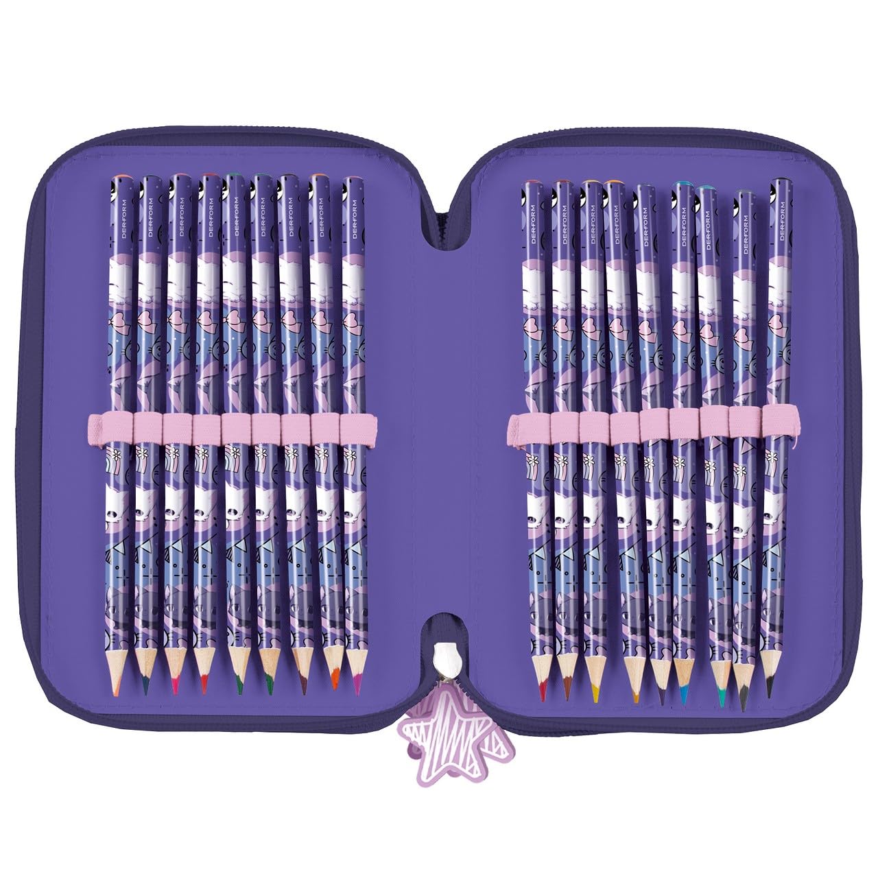 PASO Astuccio con 3 scomparti, astuccio per ragazze, astuccio a 3 scomparti, astuccio per la scuola, motivo: gatto