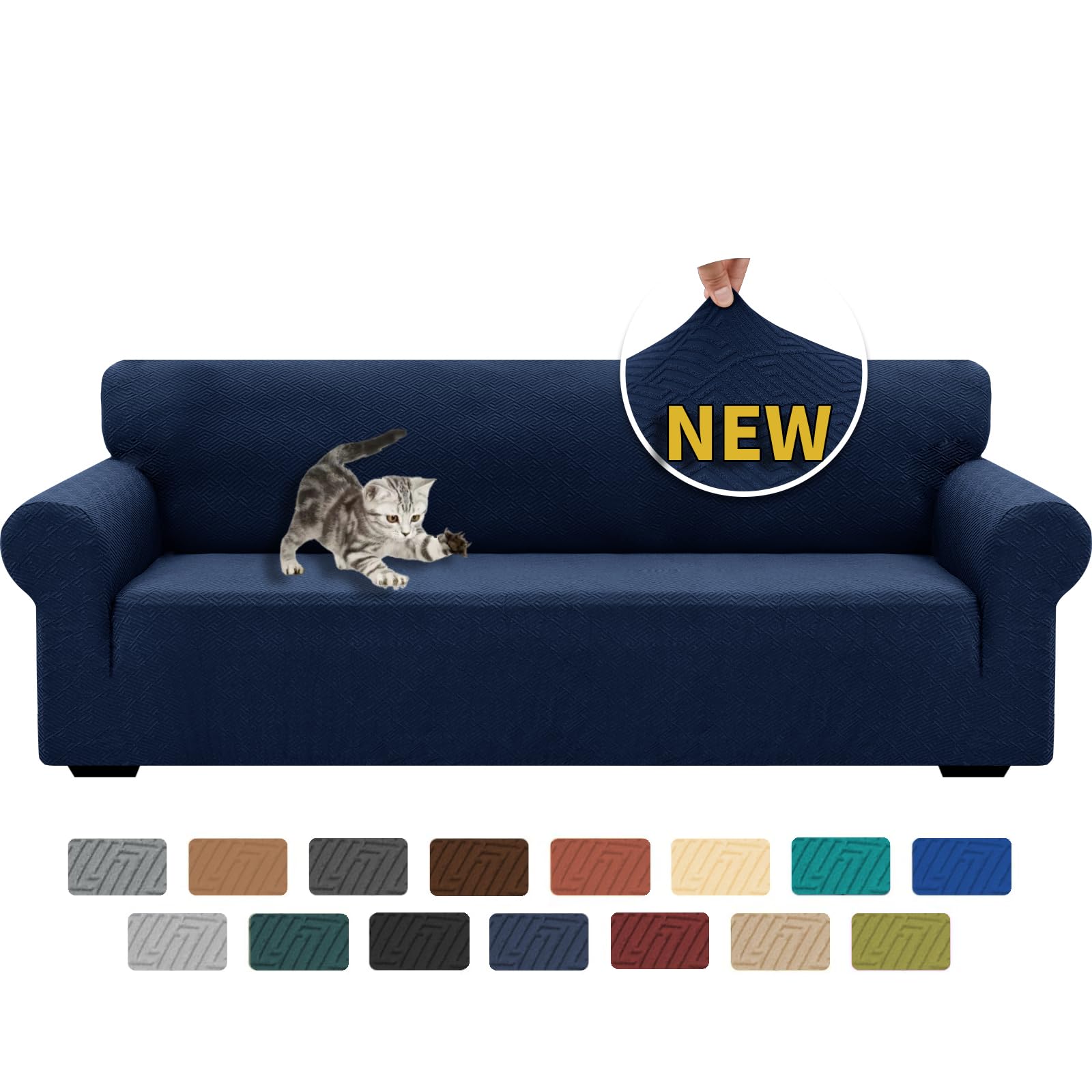 XINEAGE High Stretch Sofa Covers 4 Seater Latest Jacquard Extra Large Couch Covers for Dogs Pet 1 Piece Sofa Slipcovers Living Room Non Slip Couch Furniture Protector Washable (4 Seater, Navy Blue)