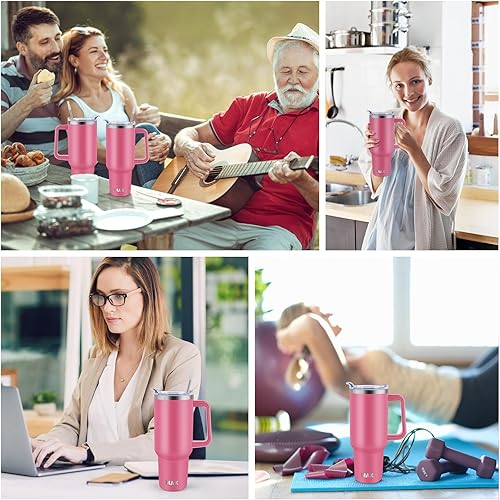 Miniatura 8 de MaxBase - Vaso de 1.18 L, asa y tapa para popote, reutilizable, acero inoxidable, mantiene las bebidas frías hasta por 34 horas, 100 % a prueba de