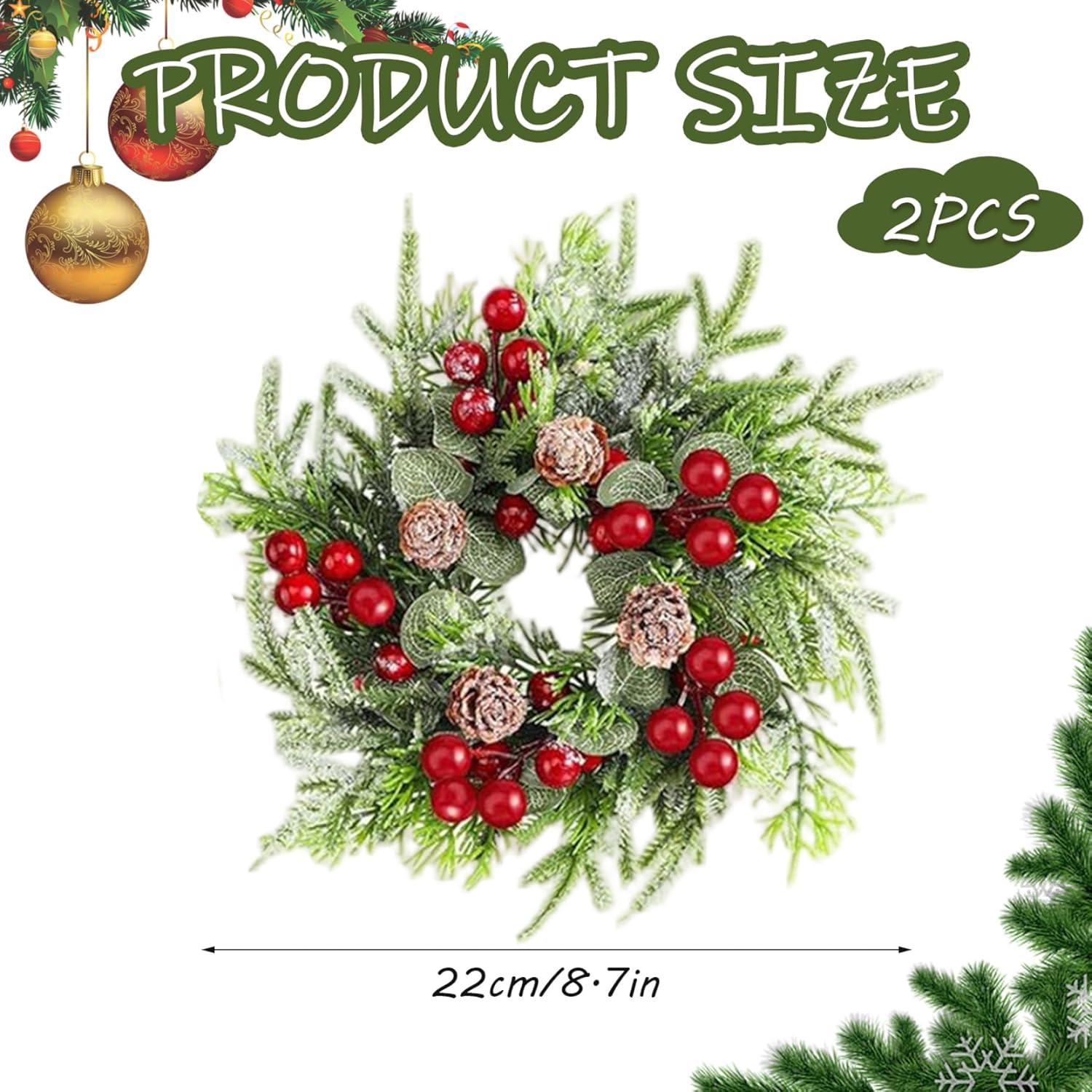 Candle Rings with Red Berries and Pinecones 2Pcs Christmas Candle Wreaths Artificial Centerpiece for Pillars Winter Wedding Holiday Table Decor