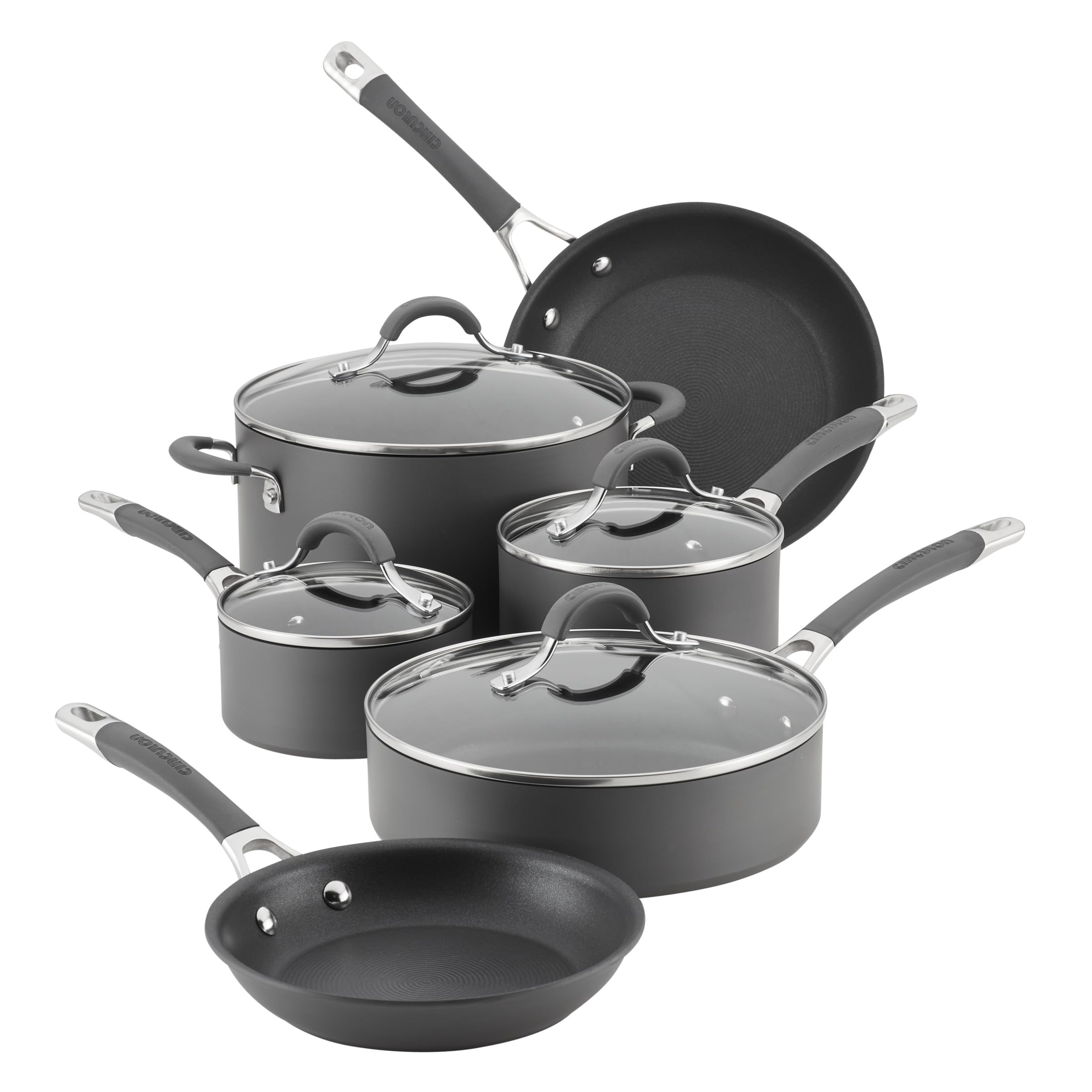 83903 Radiance Hard Anodized Nonstick Cookware Pots and Pans Set, 10 Piece, Gray