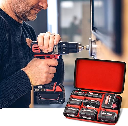 Miniatura 6 de Funda de transporte rígida para batería extra grande, para batería y cargador Milwaukee M18 18VM12 12V, soporte de caja de baterías para baterías de