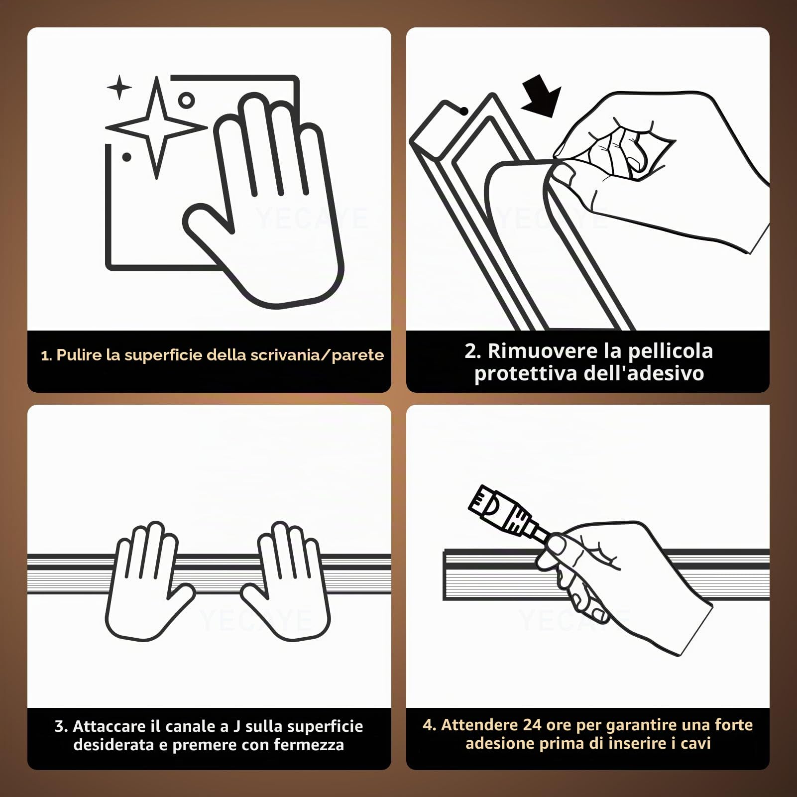 YECAYE Confezione da 6 Organizer Per Cavi Adesivo Per Scrivania, Gestione Dei Fili Da Scrivania Senza Fori, Per Casa E Ufficio, A Prova Di Bambino, Nero