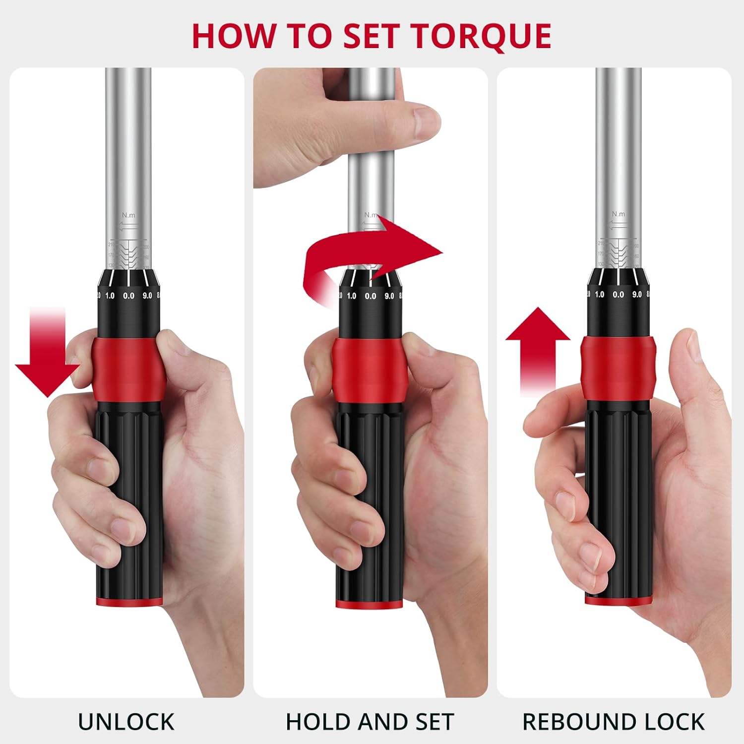 Torque Wrench 1/4 3/8 1/2 inch 3 PCS Drive Click Torque Wrench for 40-220 in.lb 5-45ft.lb 15-155ft.lb 72 Tooth Dual Direction Adjustable Ratchet Wrench for Bicycle,Moto,Car Maintenance