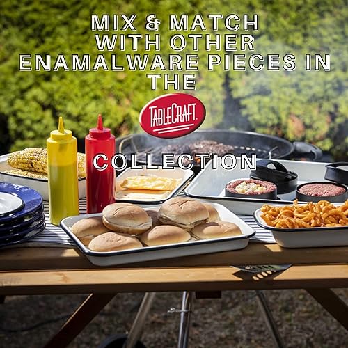 Miniatura 8 de TableCraft 80013 Colección Enamelware - Bandeja para servir, blanca con borde negro, porcelana sobre acero, del horno a la mesa, camping, casa de