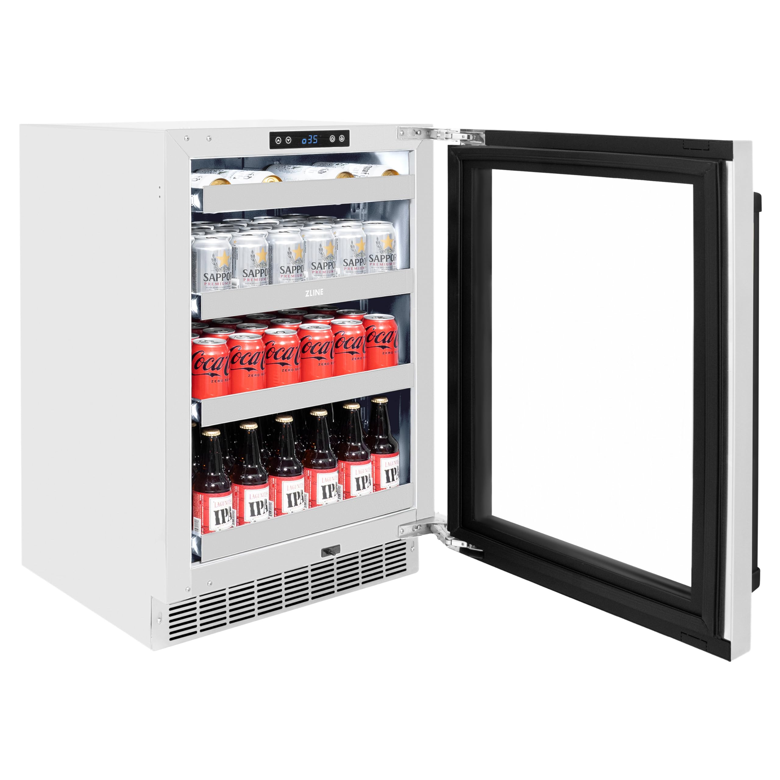 ZLINE Autograph Edition 24 in. Touchstone 151 Can Beverage Fridge With Stainless Steel Glass Door And Matte Black Handle (RBSOZ-GS-24-MB) on Fridge.com