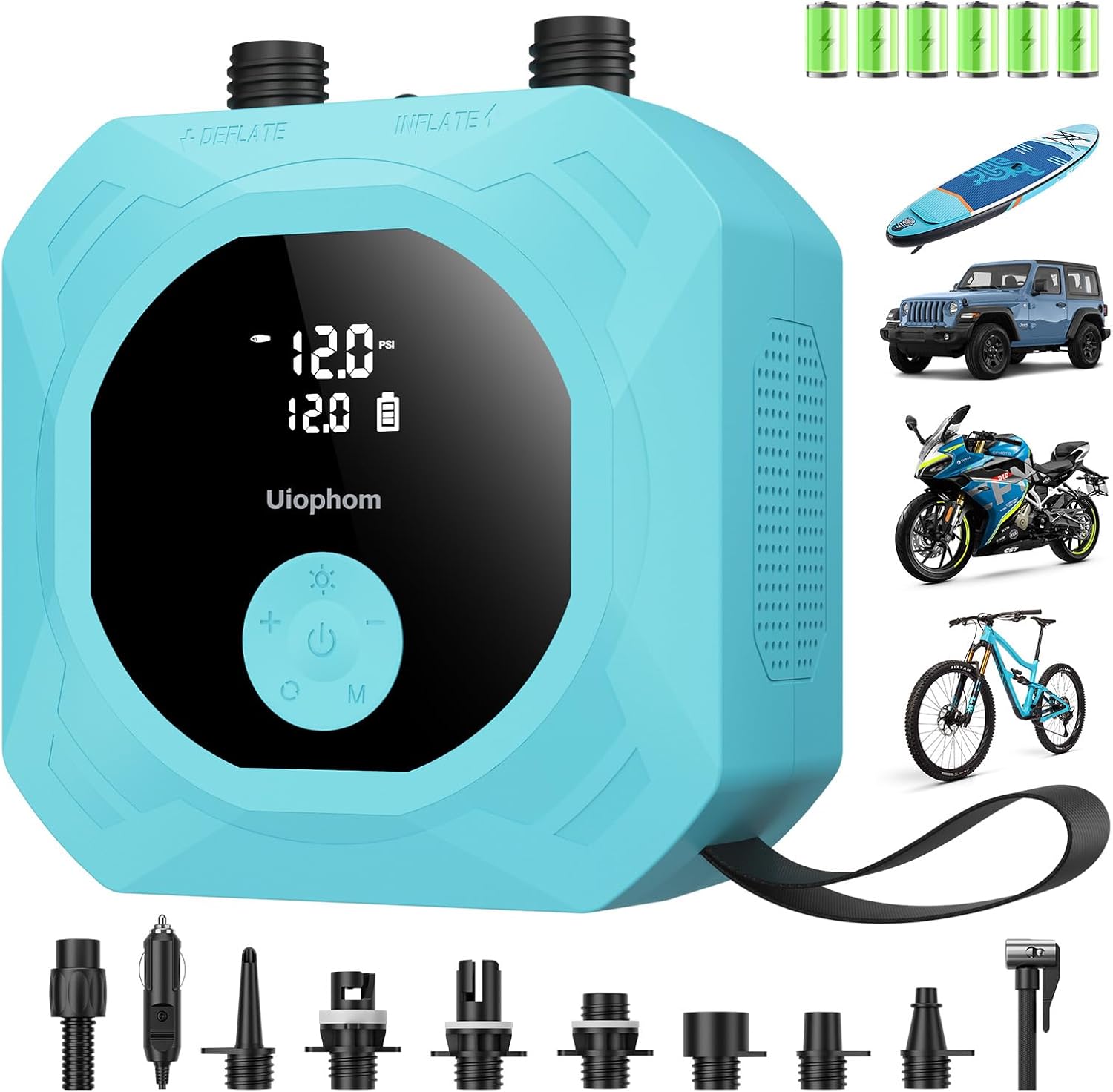 Electric Paddle Board Pump, 50PSI High Pressure Rechargeable SUP Pump, Intelligent Dual Stage Inflation & Deflation, Auto-Off for Stand Up Paddle Boards, Car Tires, Boats, Surfing Kite, Tent