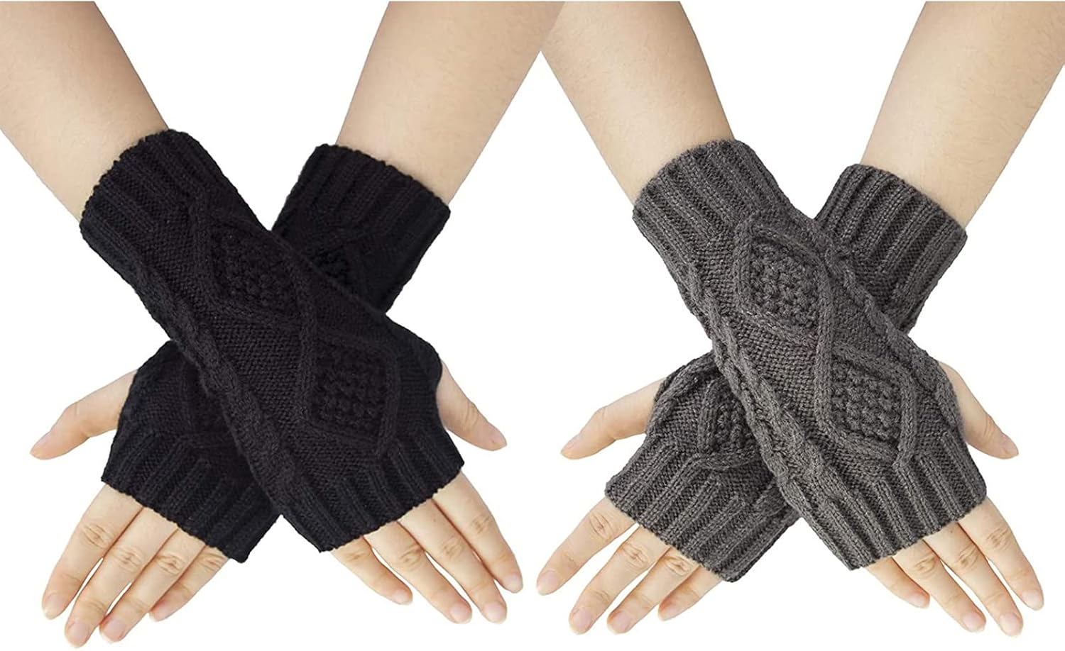 2 Pairs Women Arm Gloves, Winter Warm Fingerless Gloves Wrist Arm