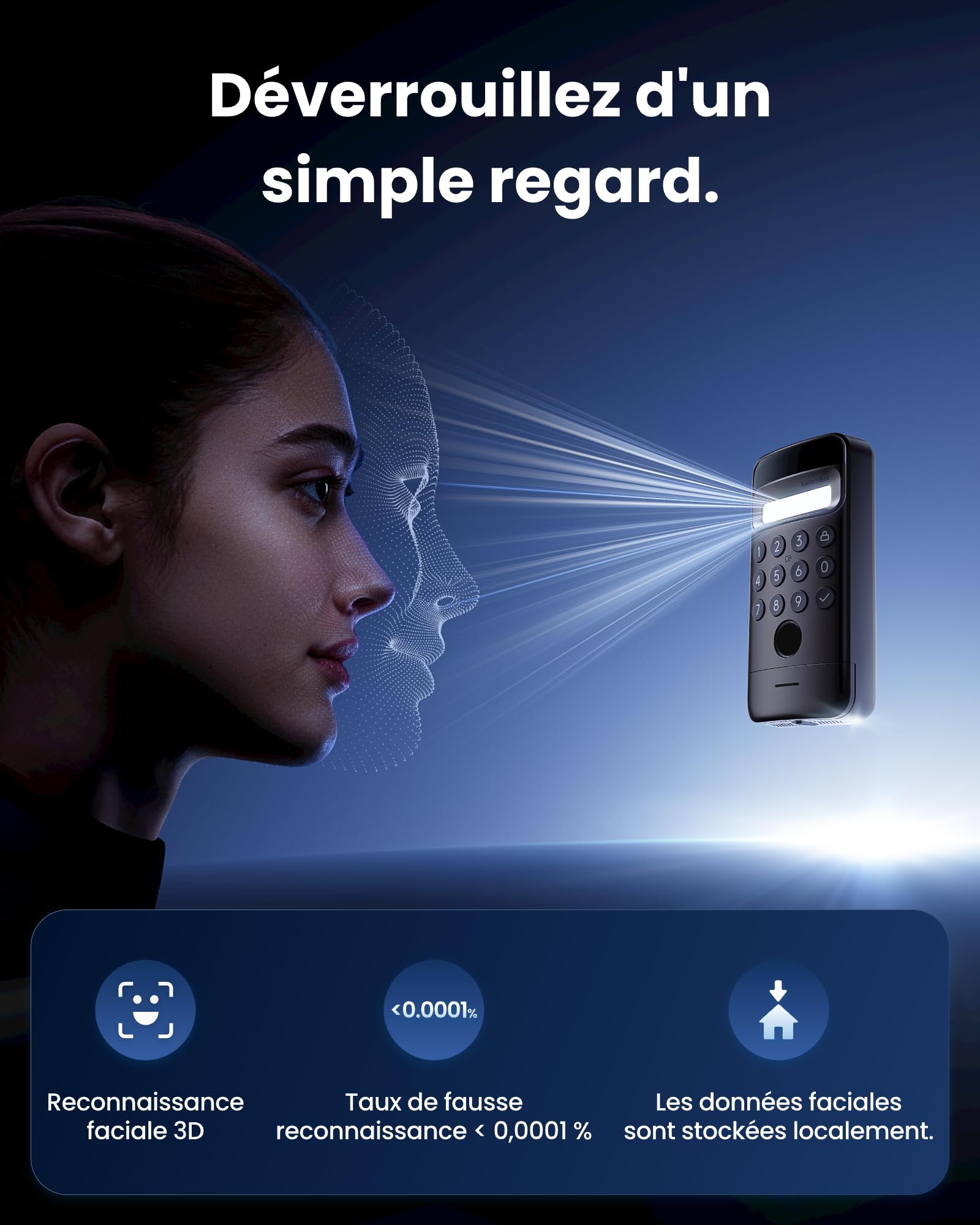 SwitchBot Serrure Ultra connectée WiFi avec Keypad Vision Pro, reconnaissance faciale 3D & veines de la paume, déverrouillage sans contact, compatible cylindre européen, Matter, Alexa, Google, IFTTT