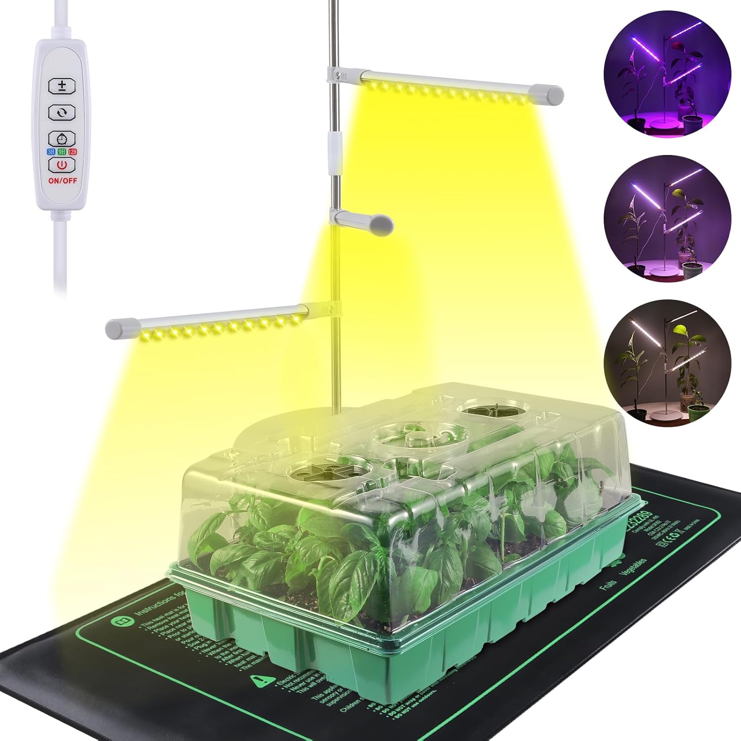 Adawook Seed Starter Tray with Grow Lights and Heat Mat