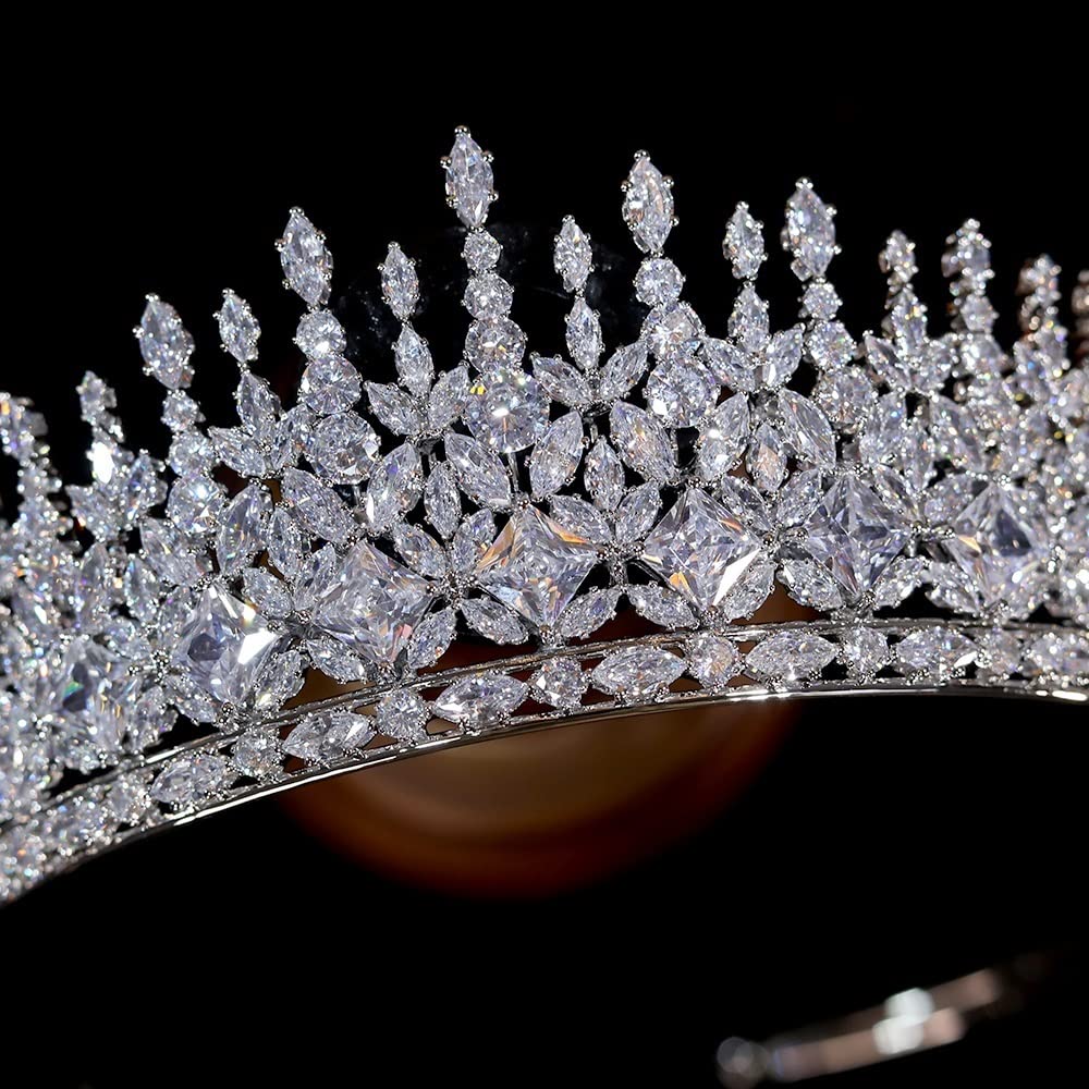 Biżuteria do włosów Diadem z koroną dla kobiet Damska tiara z koroną Kryształowa opaska na głowę Ślubne akcesoria do włosów dla nowożeńców Diademy i korony, srebro
