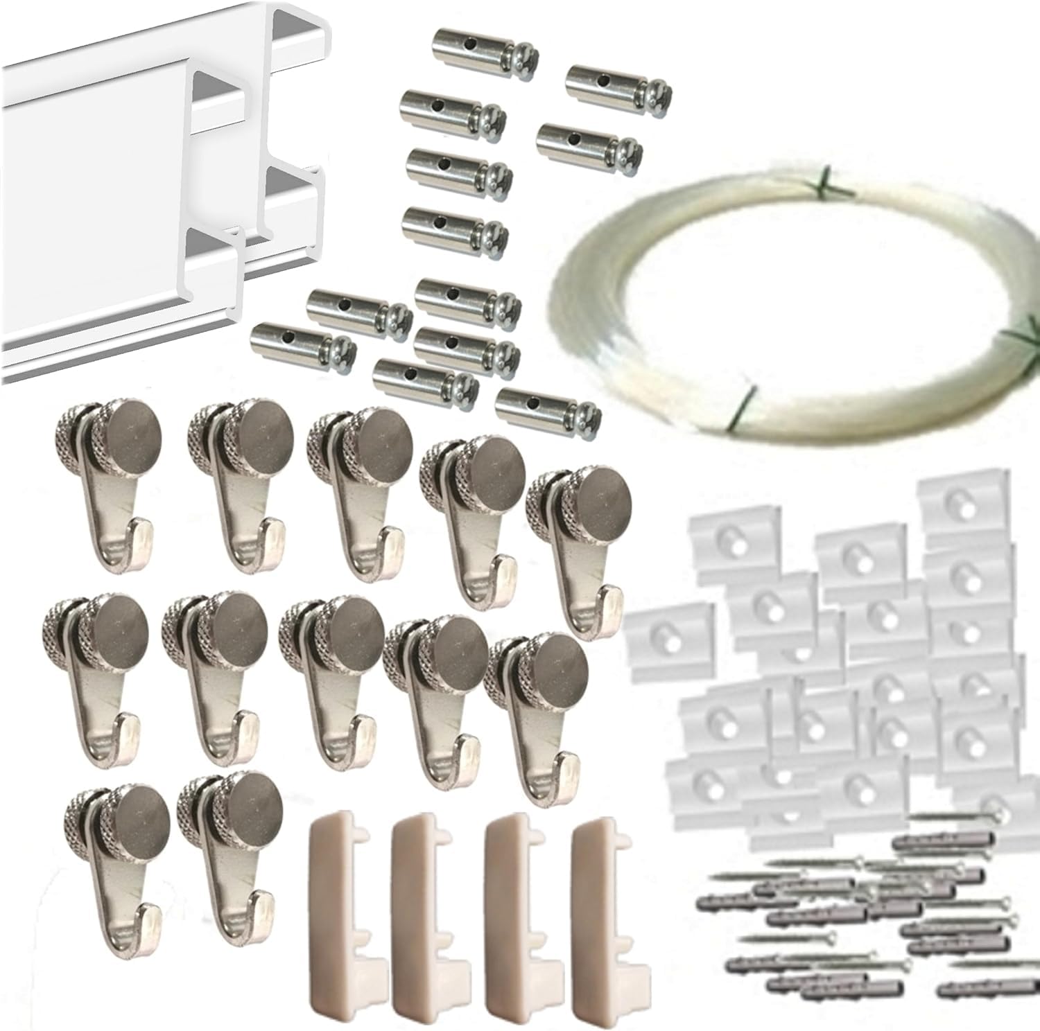 Colgar Cuadros Sin Agujeros, Pack Sistema Modular de Guías Aluminio Blanco Mate 6 Metros con 12 Colgadores Nylon, Cuelga Cuadros sin Clavos para Hogar Oficina Galería Exposición