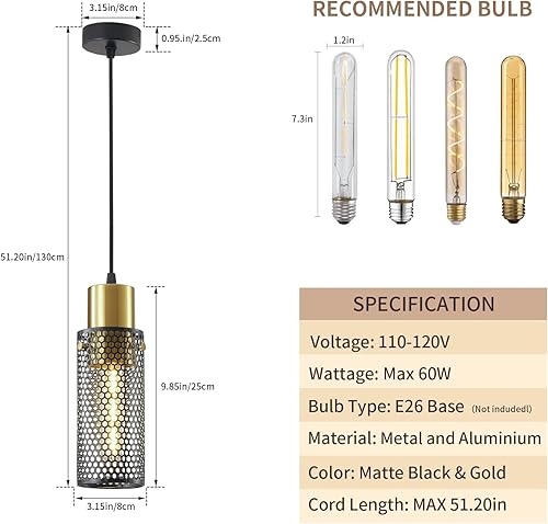 Miniatura 5 de Iluminación colgante de cocina sobre isla, juego de 3, iluminación colgante de oro negro con bombilla LED moderna minimalista lámpara de cocina