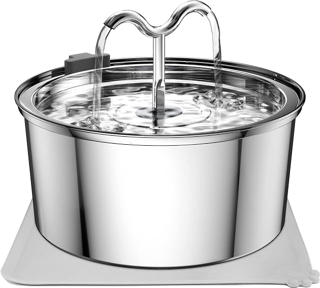Cat Water Fountain: Stainless Steel 3.2L Automatic Fountain MIXC Pet Water Dispenser Cats Drinking Water Bowl for Dog Fountain with 3 Filters, 1 Silicone Mat