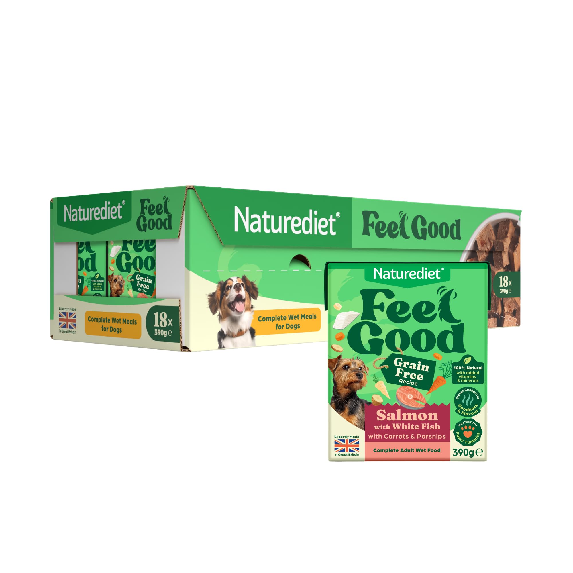 Naturediet - Feel Good Wet Dog Food, Natural and Nutritionally Balanced, Grain Free, Salmon, 390g (Pack of 18)