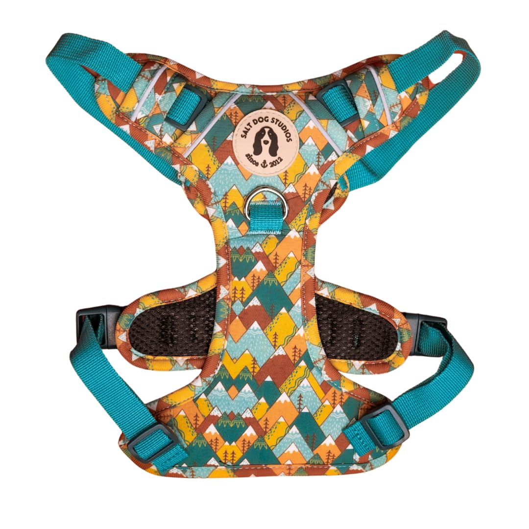 Adventure Dog Harness, Adjustable Mesh Harness for small, medium & Large Dogs, Lightweight Comfortable Harness with Front & Back D-Rings by Salt Dog Studios (Mountain Range, Extra Large)