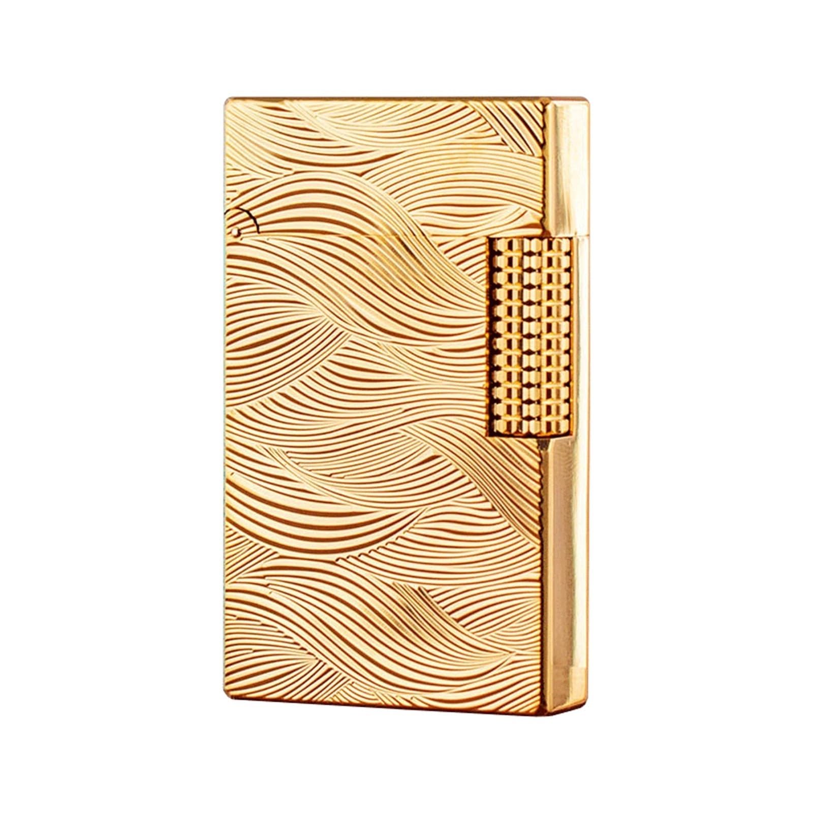 Handgeschnitztes Petroleumfeuerzeug aus Messing, klassisches Flip-Top-Feuerzeug, seitliche Schiebezündung, nachfüllbarer Brennstoff, geeignet for Sammeln/Geschenk(Gold)