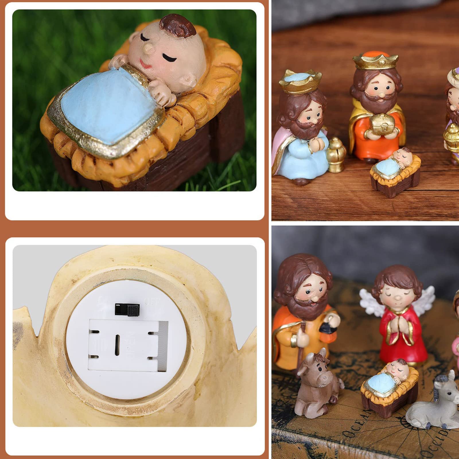 Presepe Natalizio 11 Pezzi In Resina 19 Cm | Statue Natività Artigianali Intagliate A Mano | Decorazione Casa Per Natale