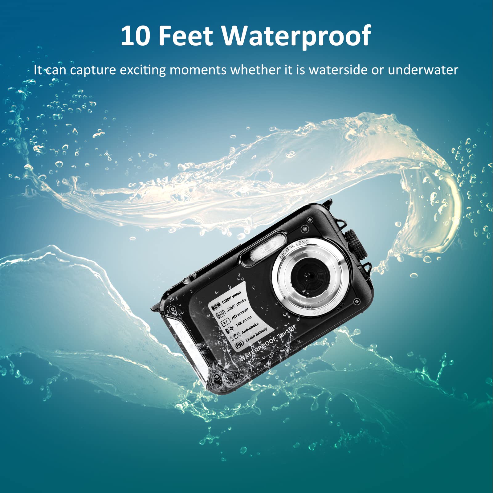 Produktbild von Yixinxin Unterwasserkamera 10ft 1080P Full HD 30MP Wasserdichte Kamera