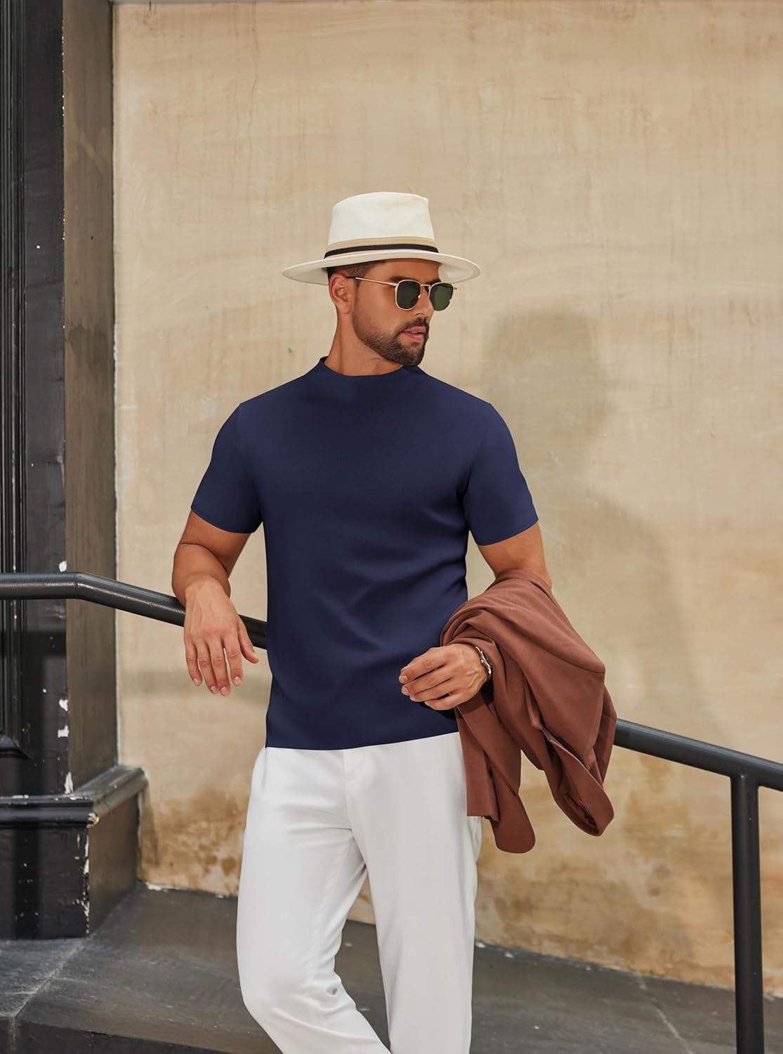 COOFANDY Men's Mock Turtleneck Sweater Short Sleeve Casual Knitted T-Shirts Thermal Tops Solid Basic Tee - Image 4